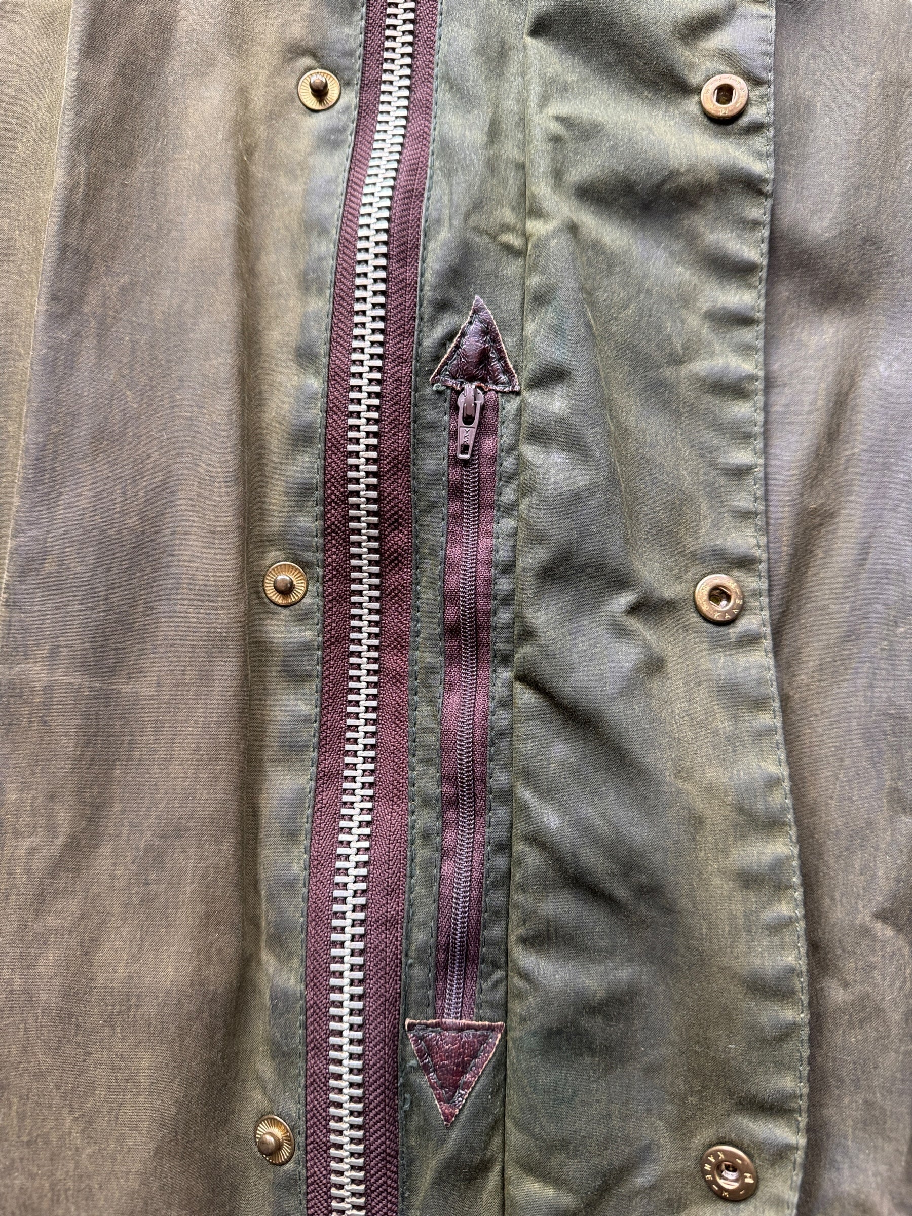 Zipper on Barbour Waxed Duster Coat SZ XL