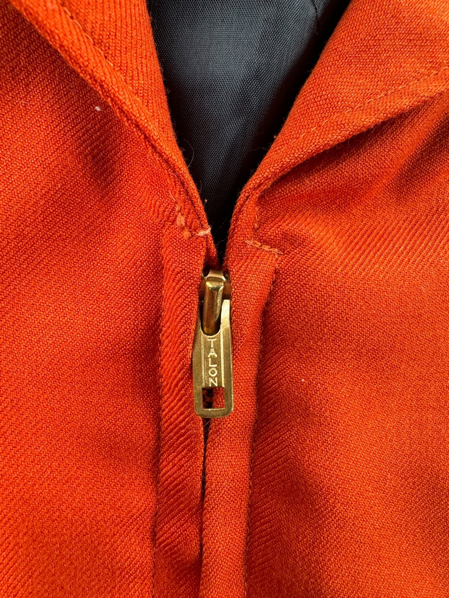 Zipper on Vintage Orange Gabardine Jacket SZ 42