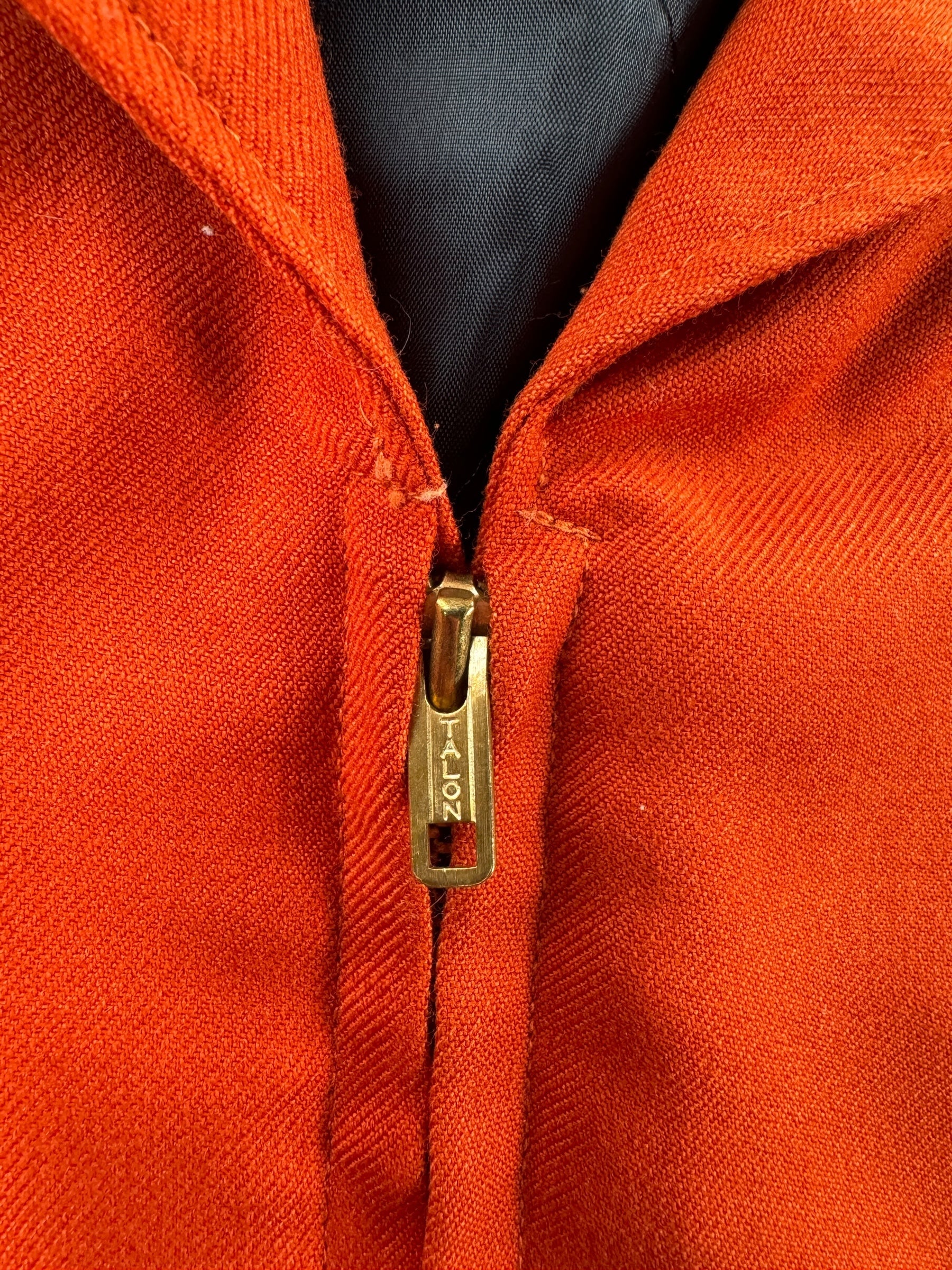 Zipper on Vintage Orange Gabardine Jacket SZ 42