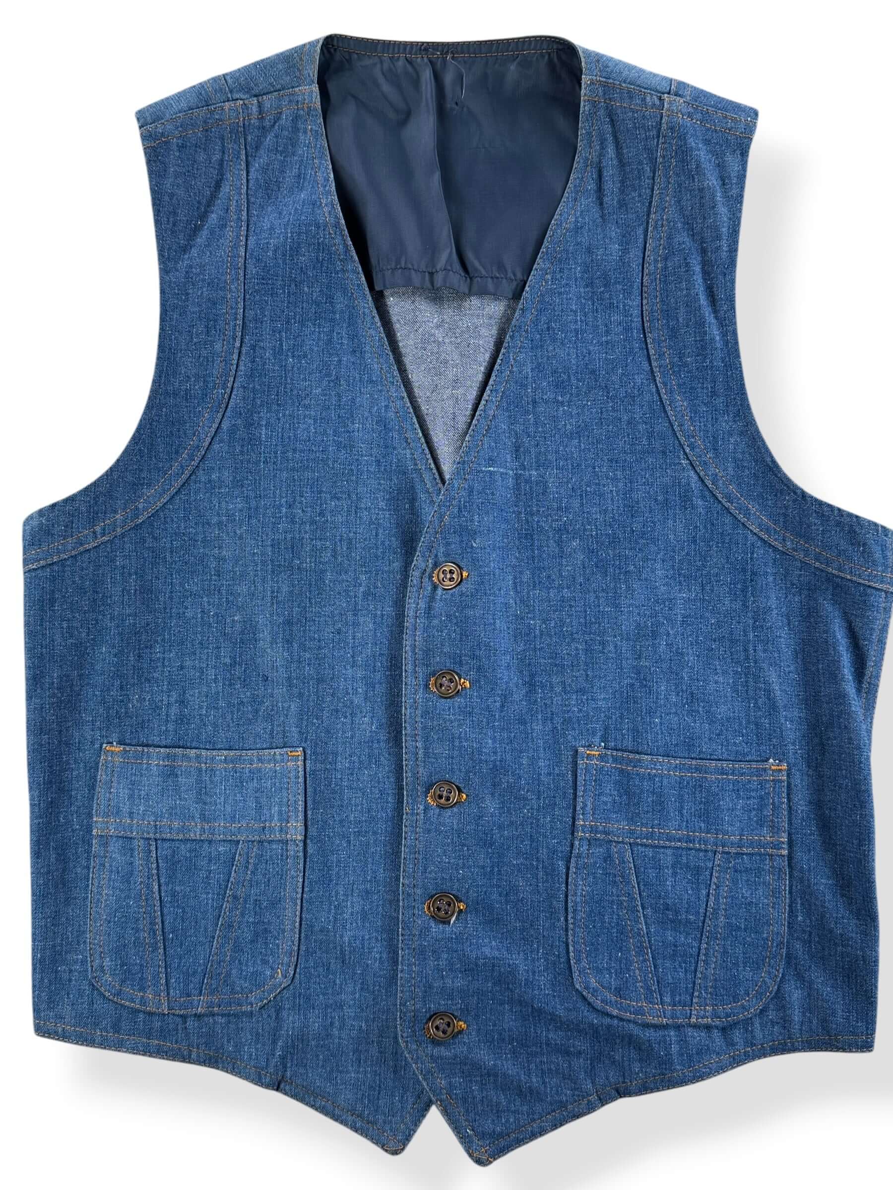 Front Close Up of Vintage Unbranded Denim Vest SZ 42R