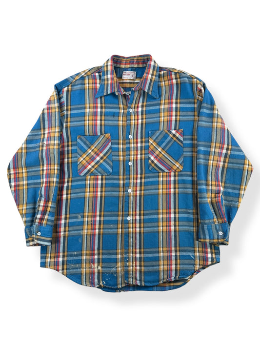 Front of Vintage Big Mac Blue and Yellow Plaid Cotton Flannel SZ L