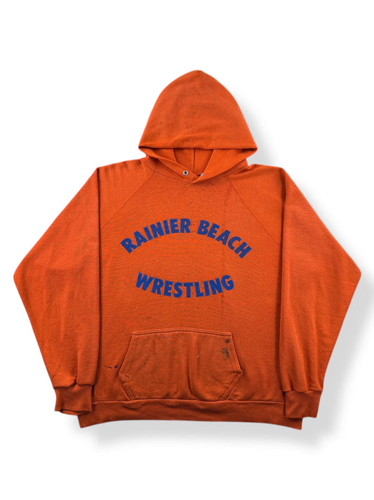 Front of Vintage Rainier Beach Wrestling Thrashed Hoodie SZ XL