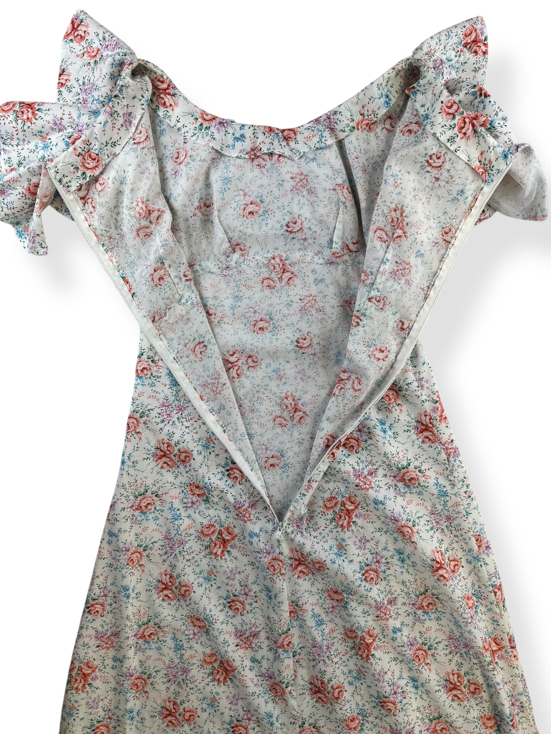 Back of 1970s Floral Ruffle Maxi Dress S