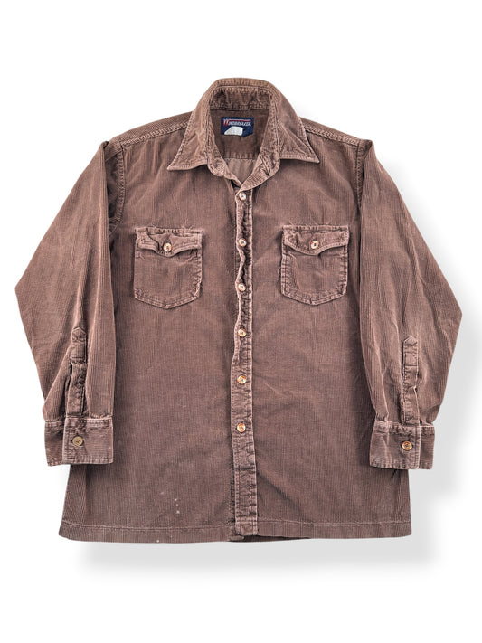 Front of Vintage 70’s Windbreaker Brown Corduroy Button Down Shirt SZ M