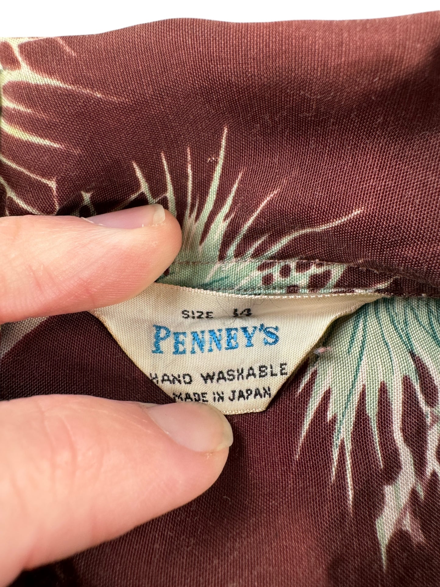 Tag on Vintage Penney's Fiji Rayon Aloha Top SZ 14