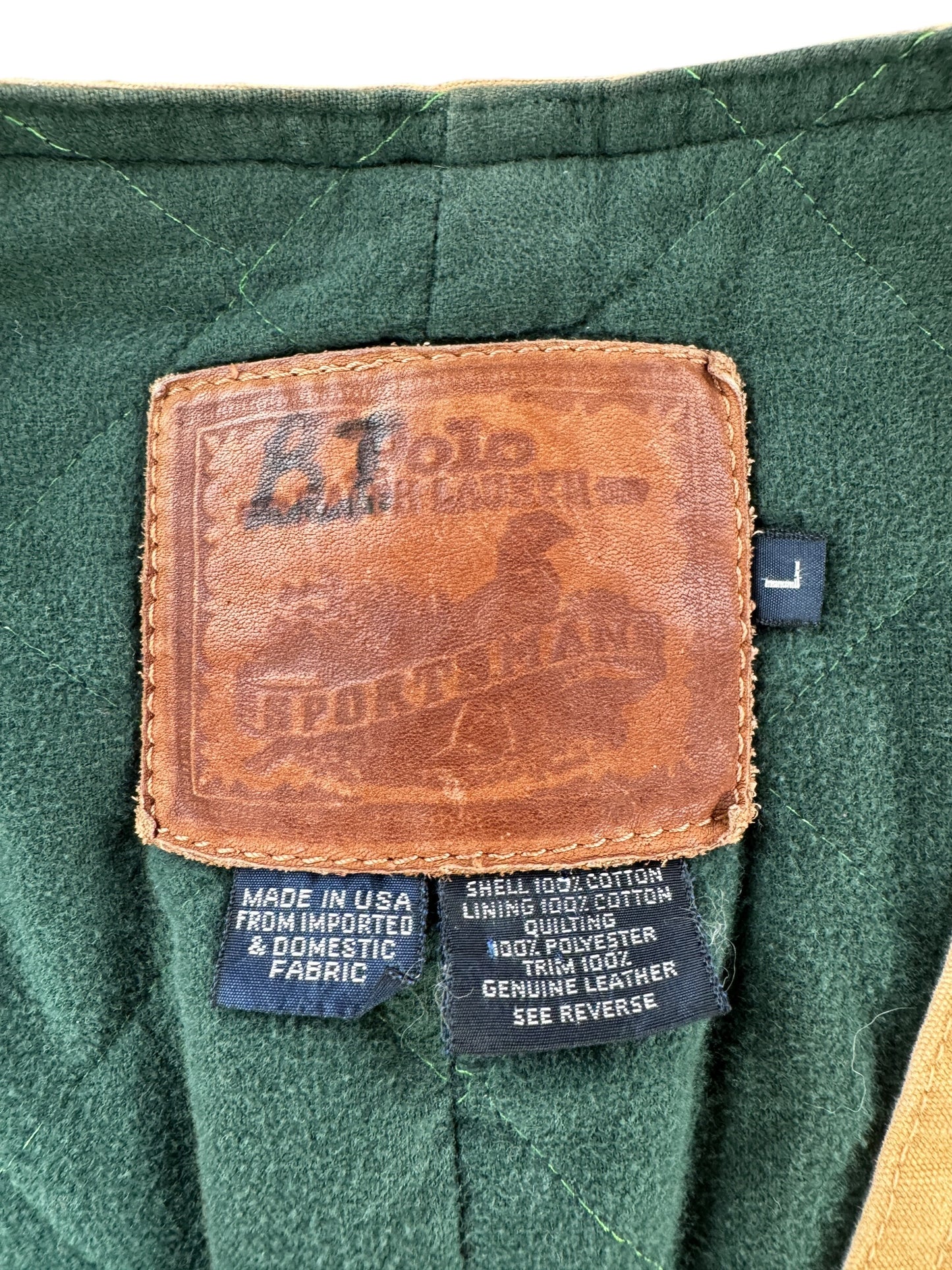Label on Vintage Ralph Lauren Polo Sportsman Hunting Vest SZ L