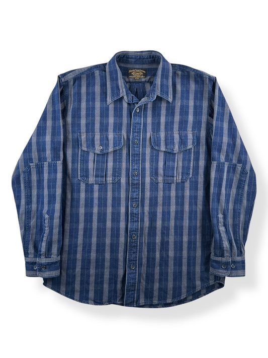 Front of C. C. Filson Blue & Gray Striped Cotton Flannel SZ L