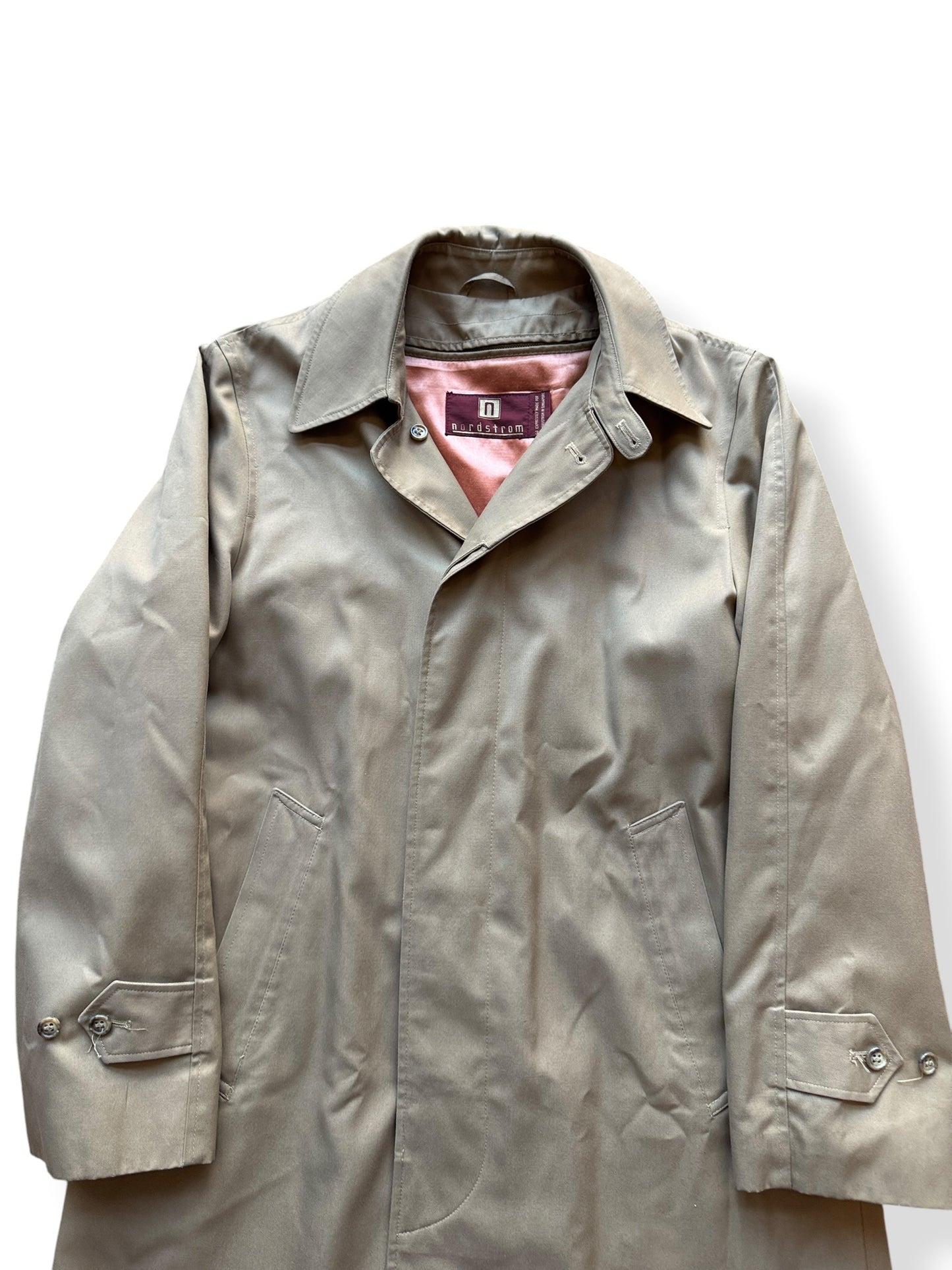 Front Close Up of Vintage Nordstrom's Lined Trench Coat SZ M