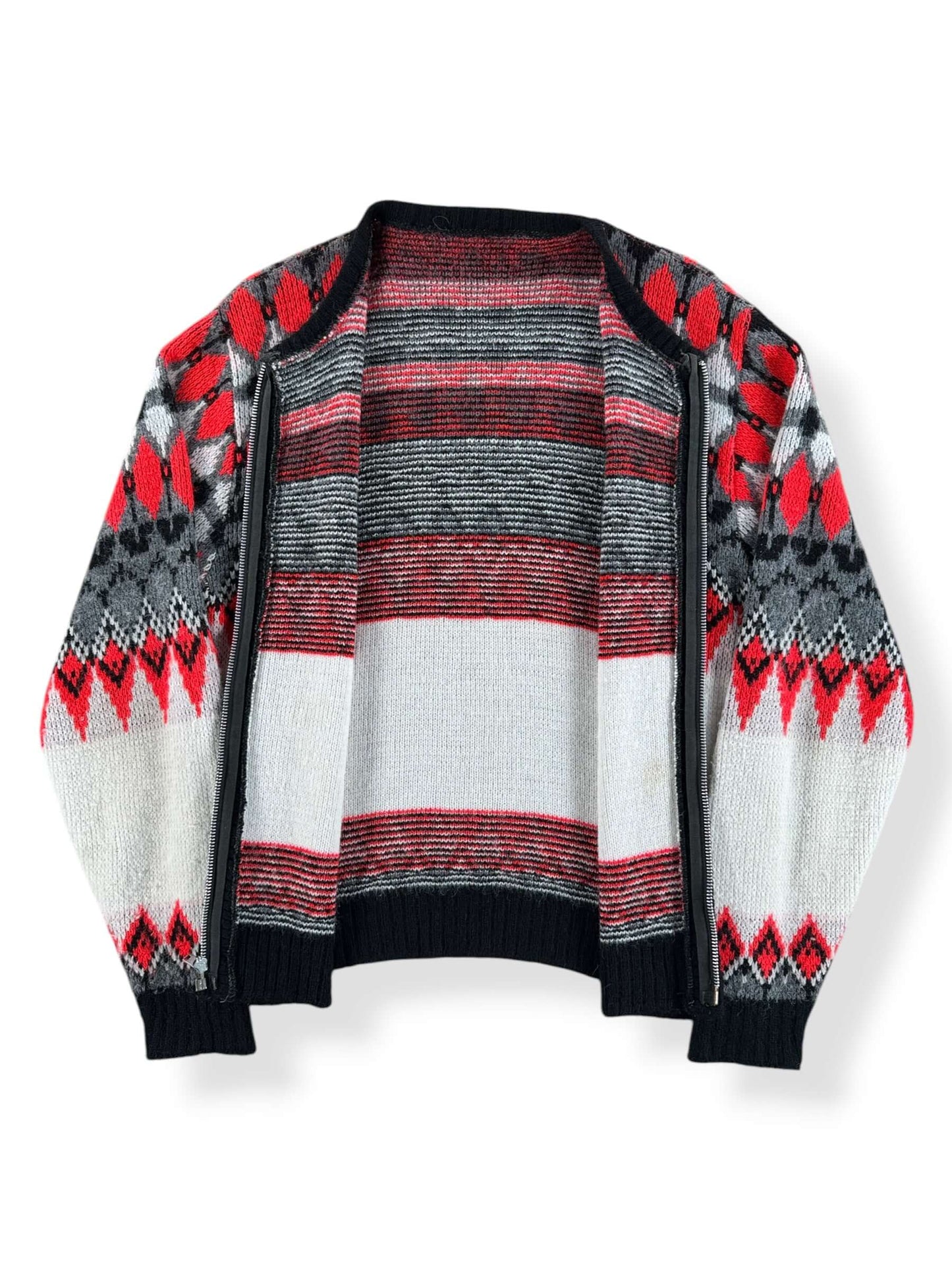 Inside of Vintage 60s Black + Red Zip Up Sweater SZ M