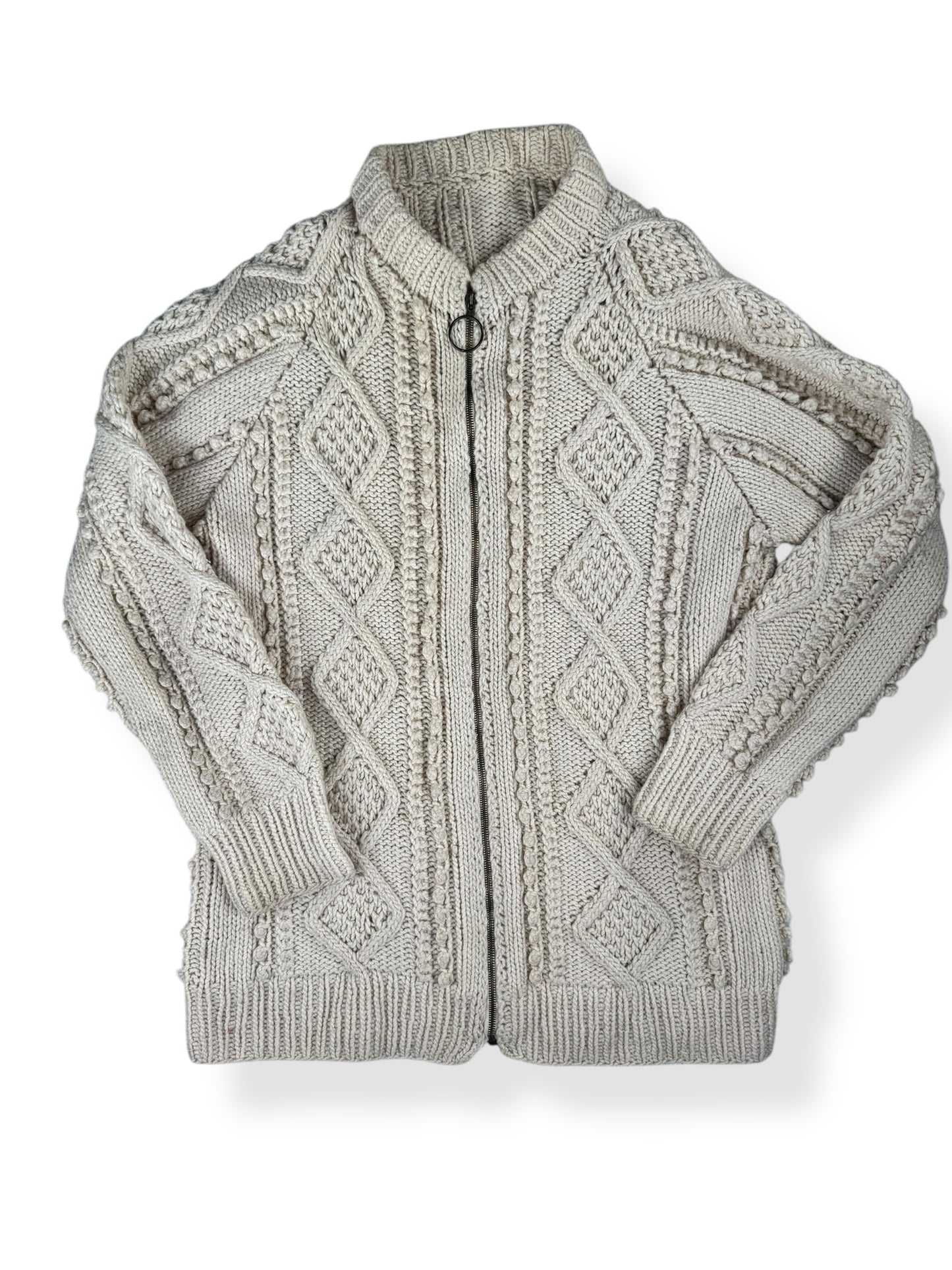 1940s Handmade Cable Knit Zip Up X-XL