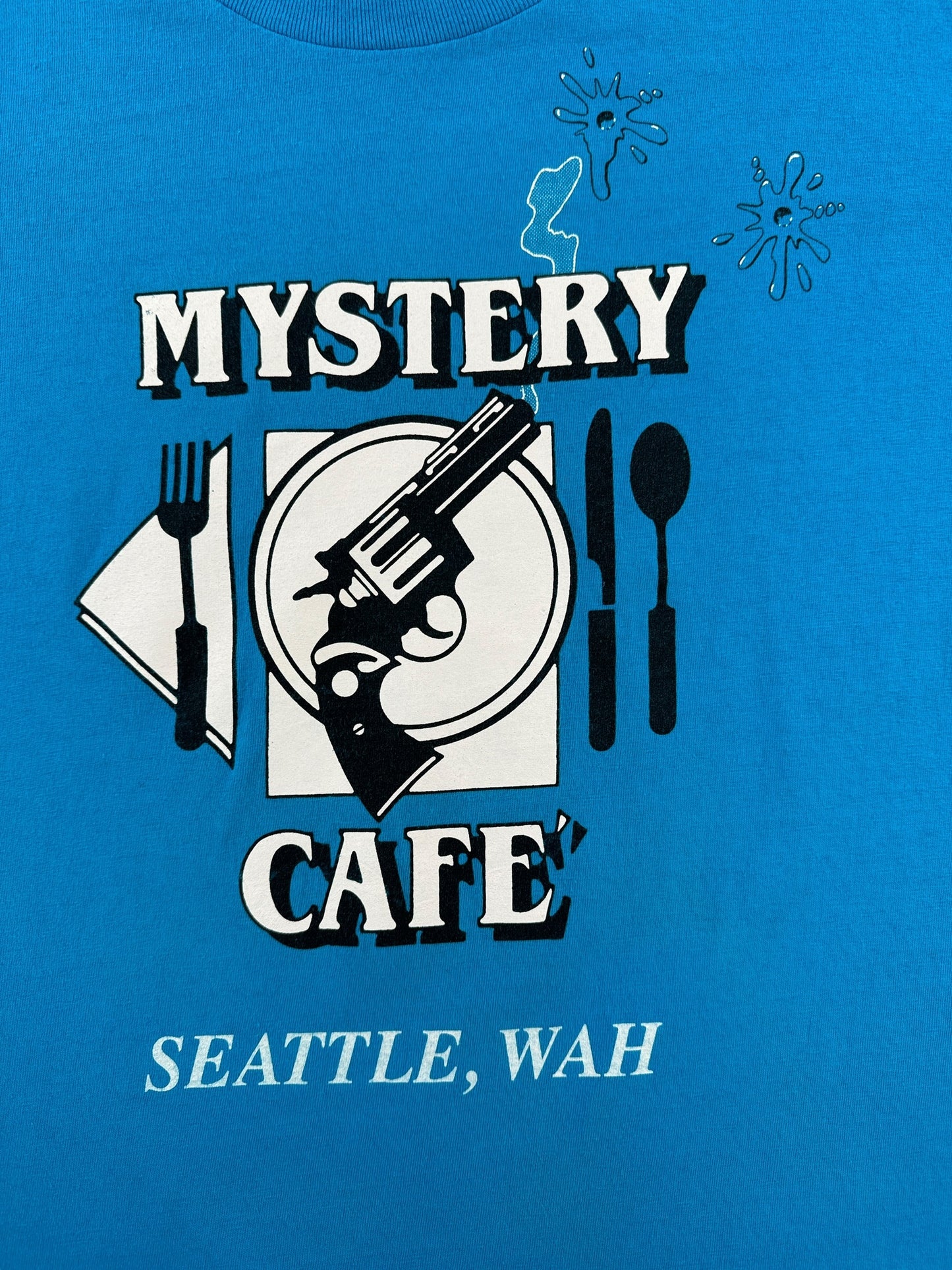 Front Graphic of Vintage Mystery Cafe Seattle Tee SZ XL