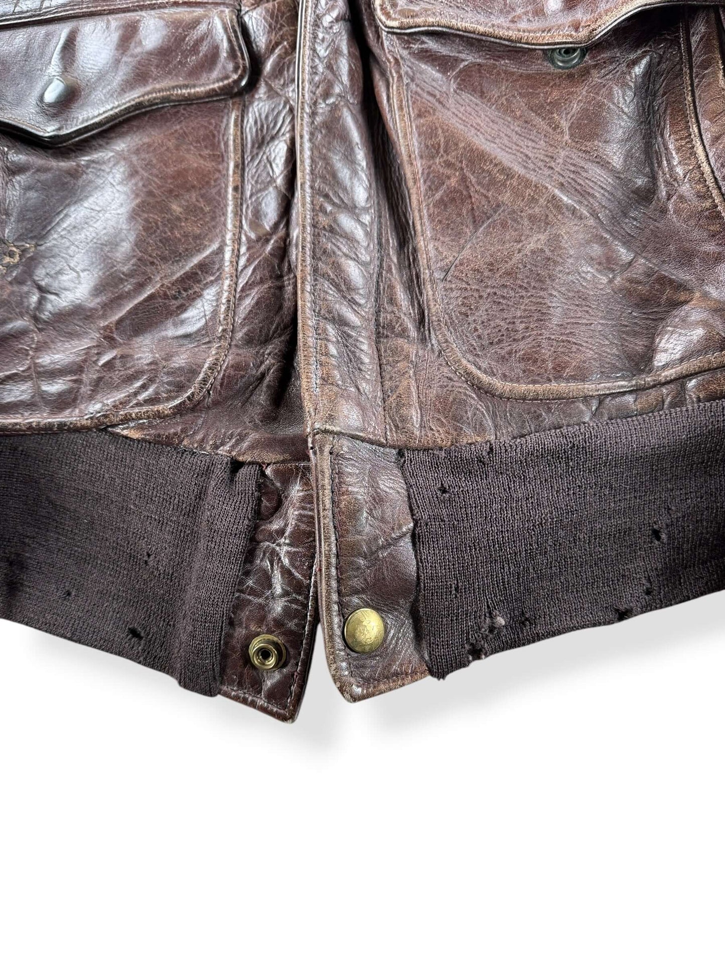 Wear on Vintage Flannel Lined A-2 Style Leather Jacket SZ M