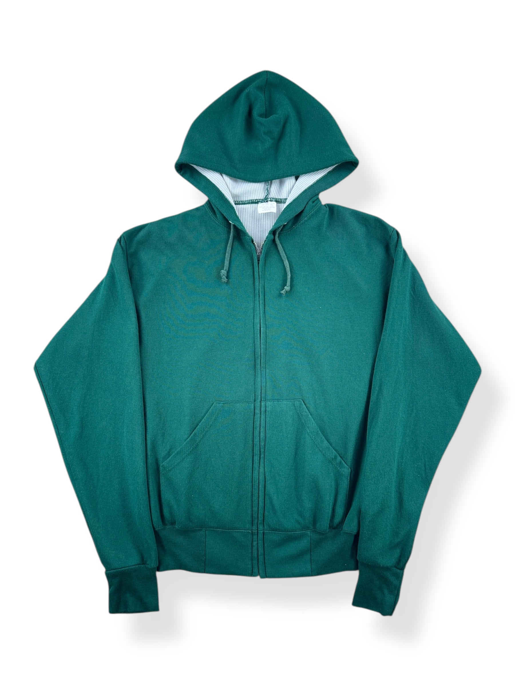 Front of Vintage Green Thermal Lined Zip Up Hoodie SZ S