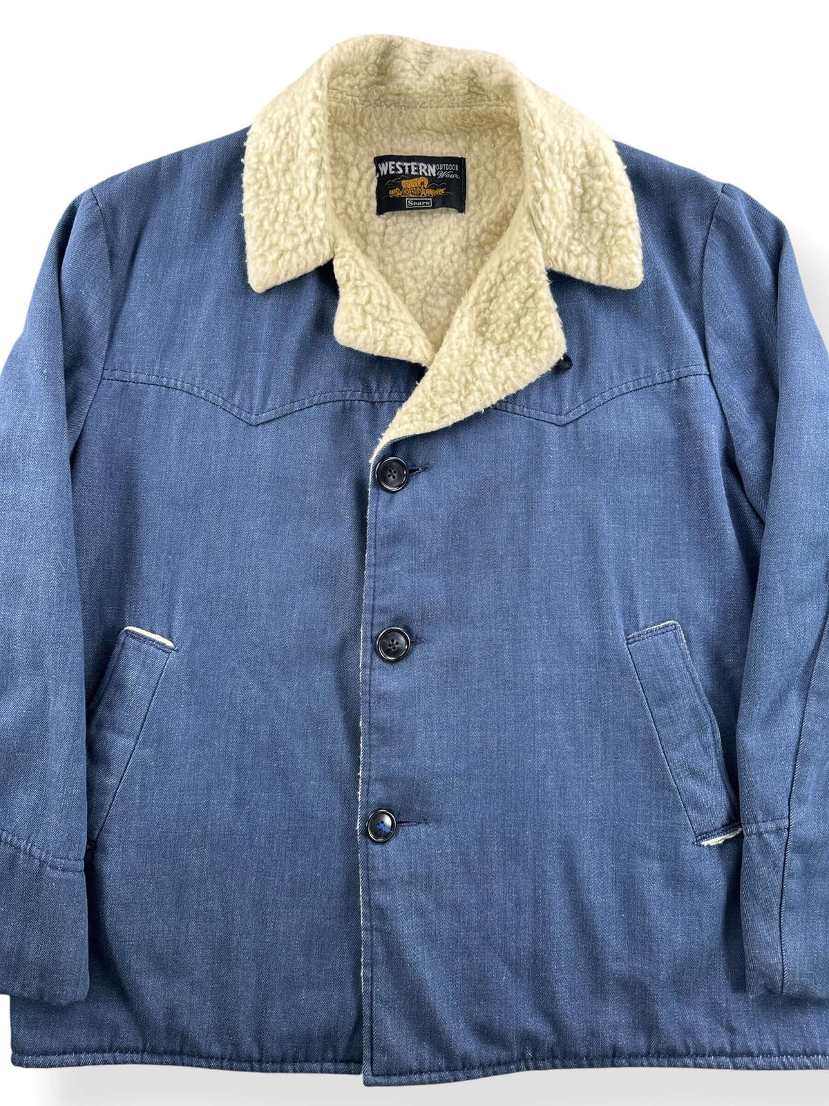 Close-up of Vintage Sears Sherpa Denim Western Jacket SZ L