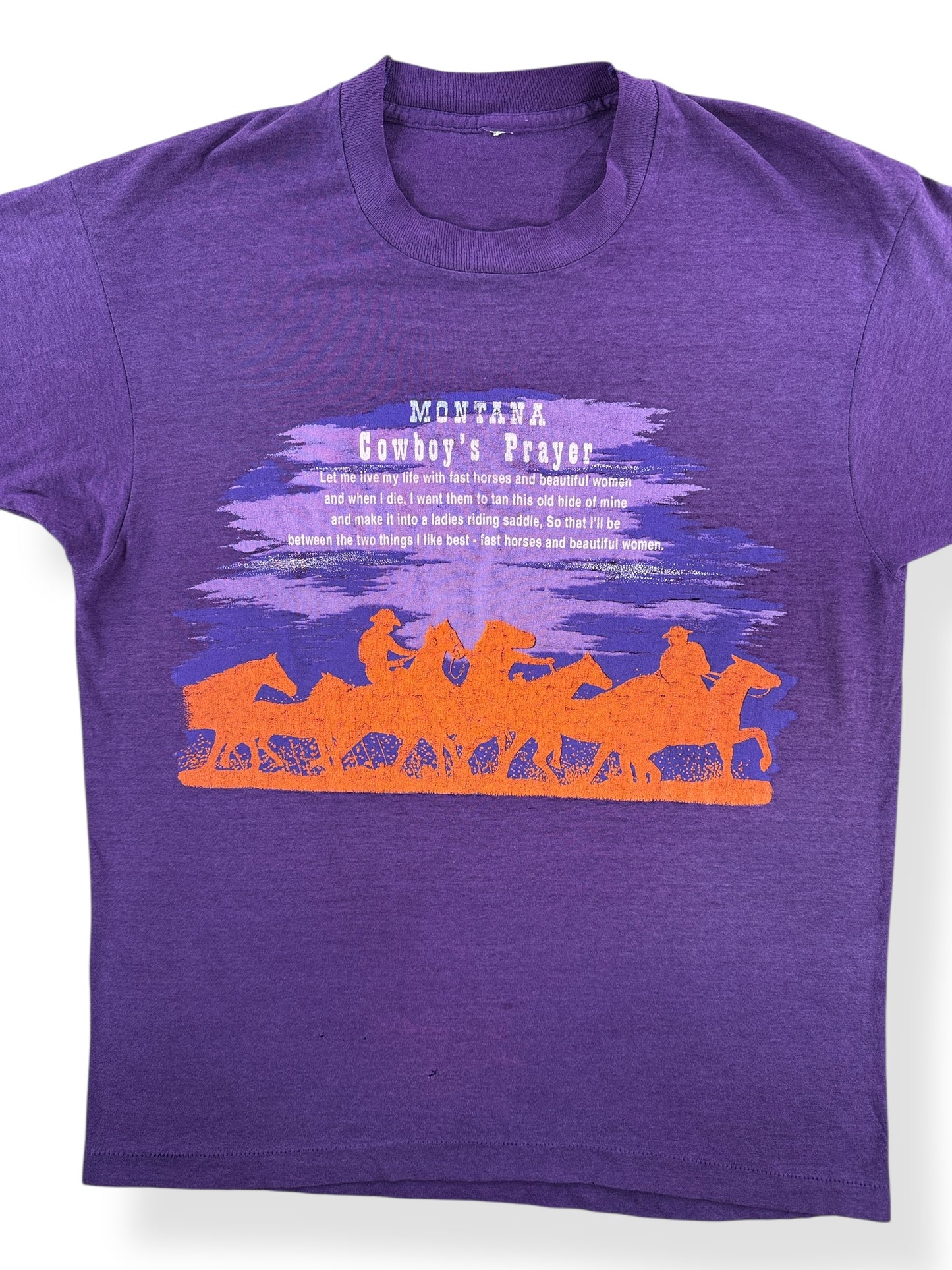 Front Close Up of Vintage Montana Cowboy's Prayer Tee SZ M