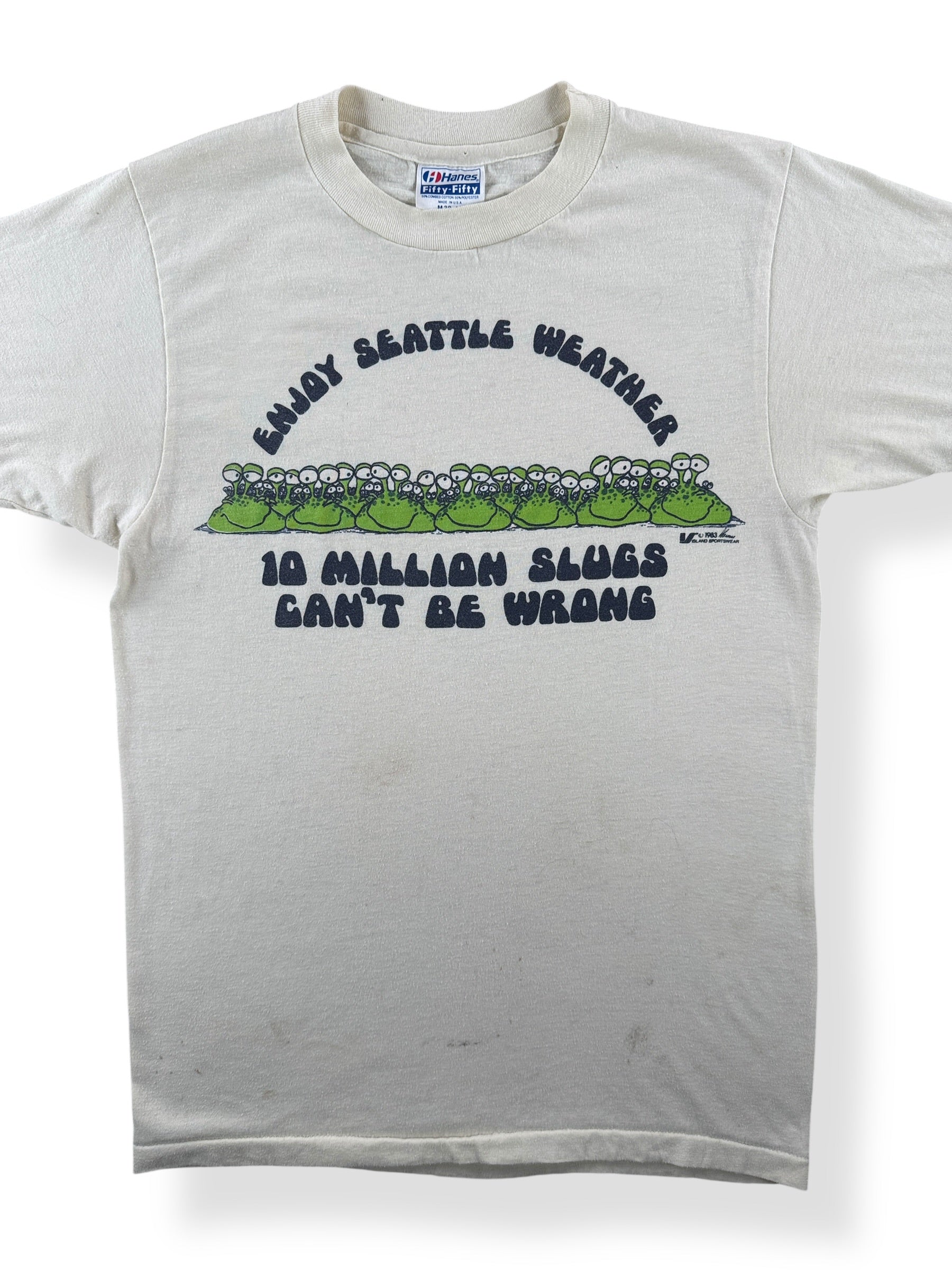 Front Close Up of Vintage Seattle Rain Humor 10 Million Slugs Tee SZ M (Fits S)