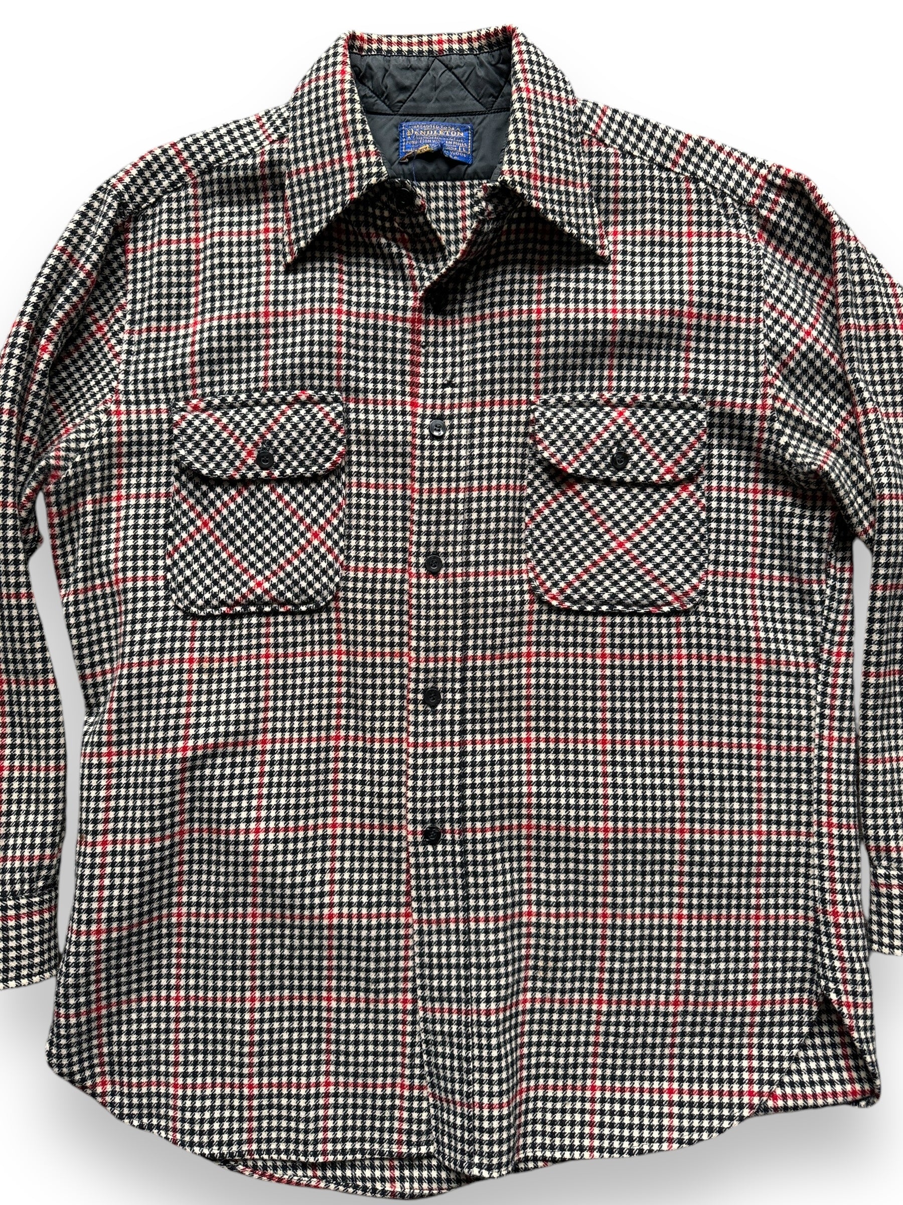 front close up of Vintage Pendleton Black/White/Red Wool Flannel SZ L