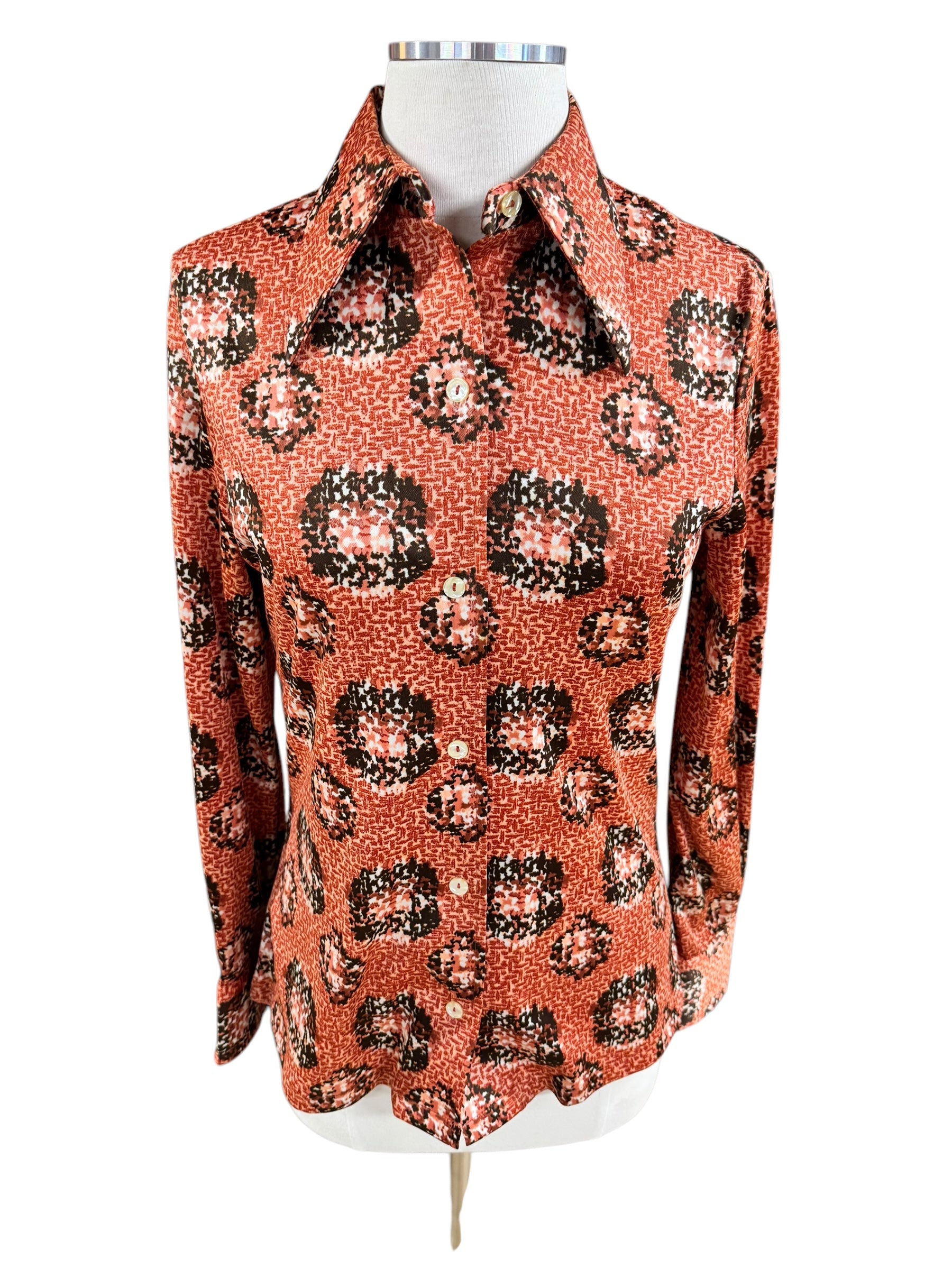 Front view of 1970s Lord and Taylor Polyester Blouse S