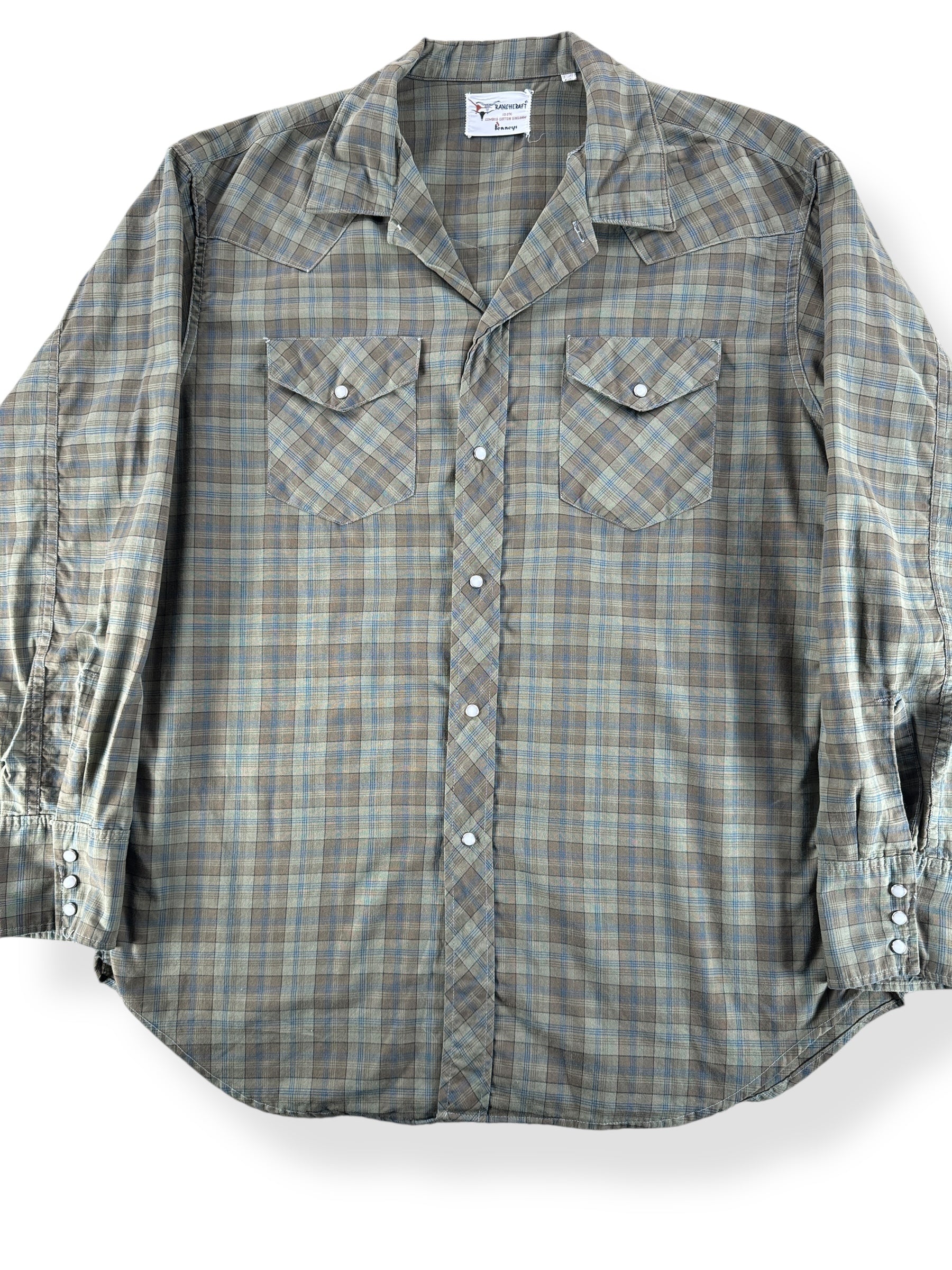 Front Close Up of Vintage Penney's Ranchcraft Pearl Snap SZ XL