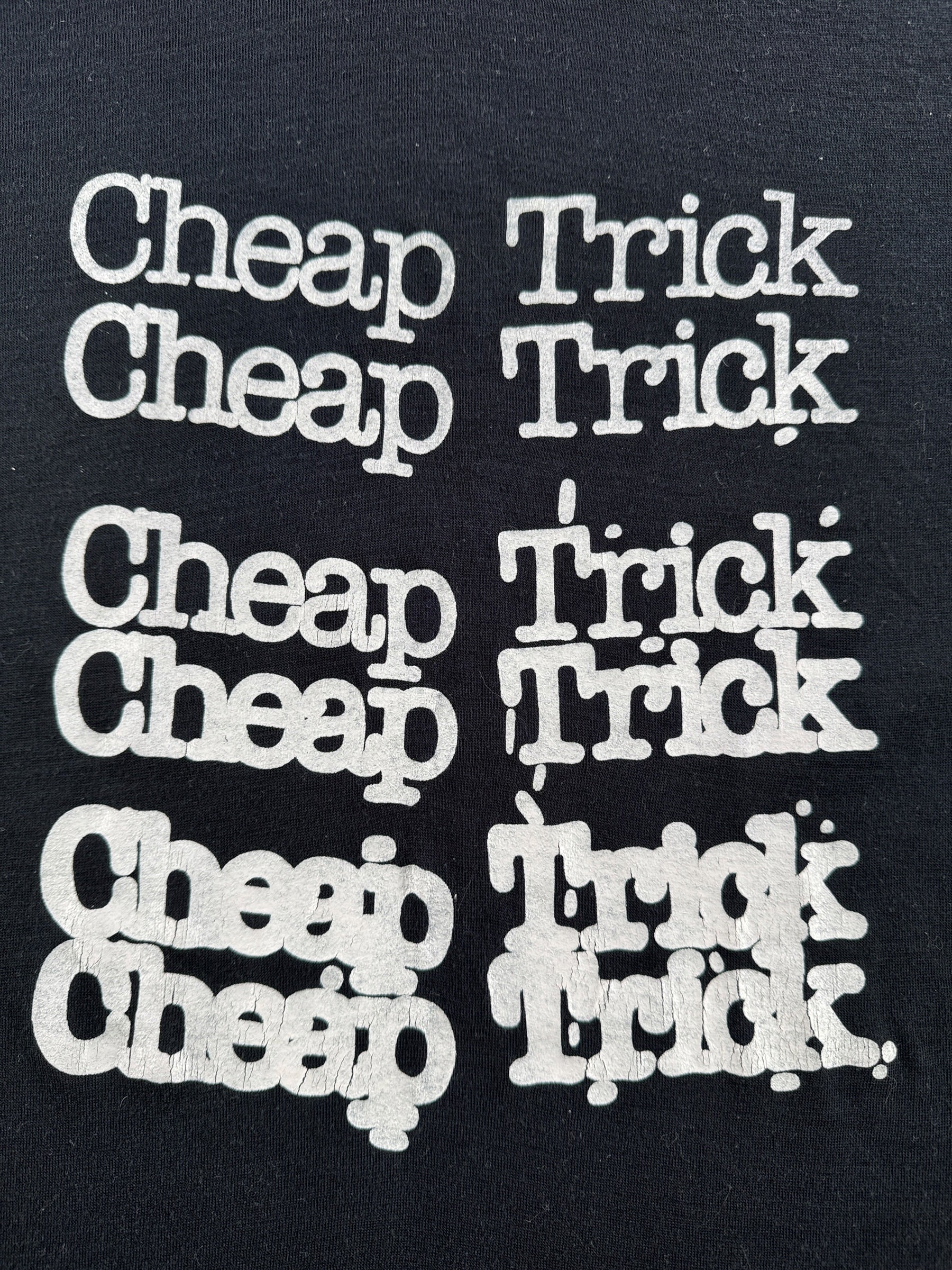 Close up of front graphic on Vintage CBS Canada Cheap Trick LS Tee