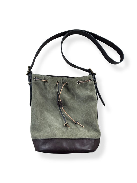 Front of Filson Green Suede Satchel Sample Bag