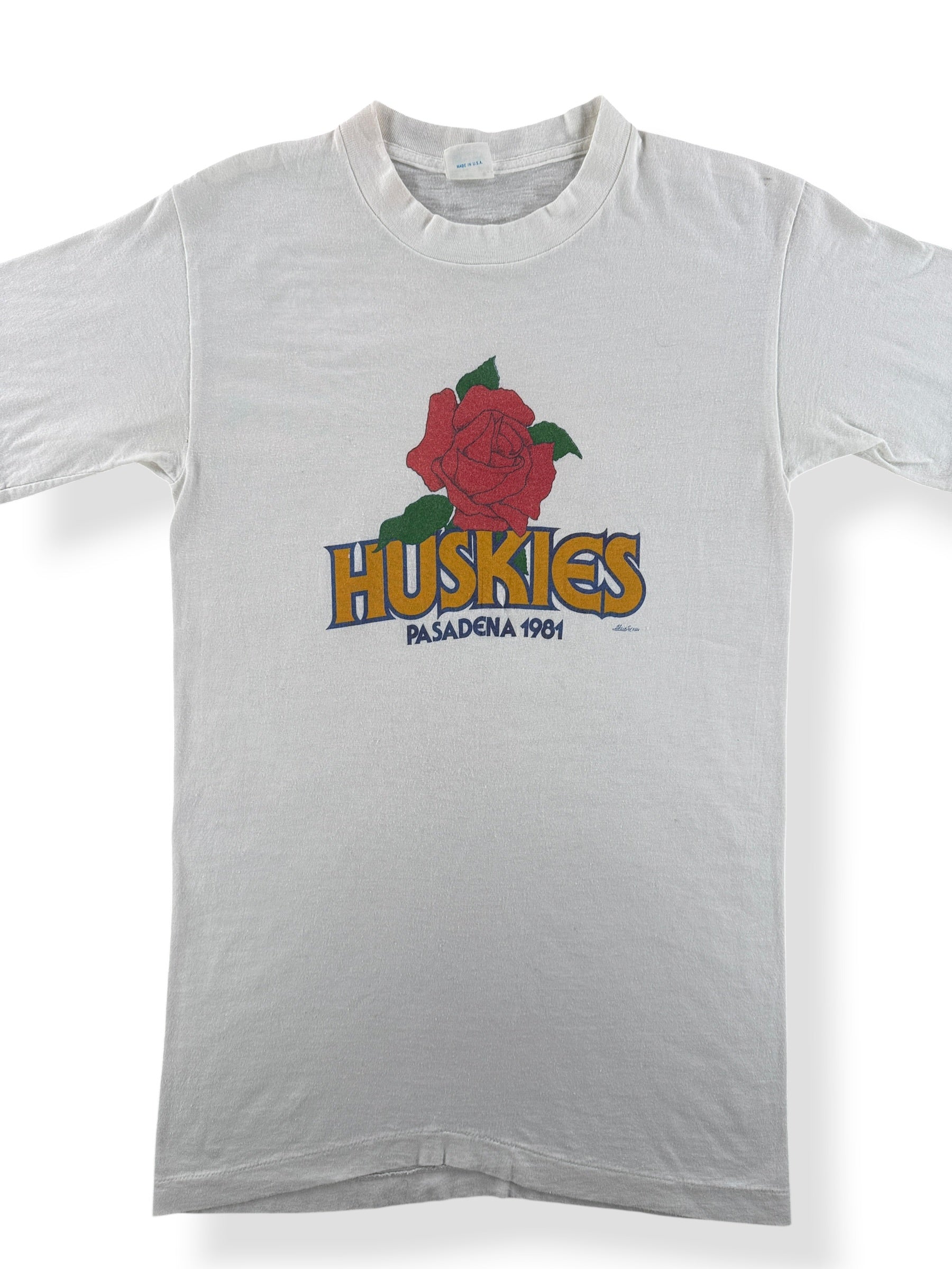 Front Close Up of Vintage 1981 Huskies Rose Bowl Tee SZ S (Fits XS)
