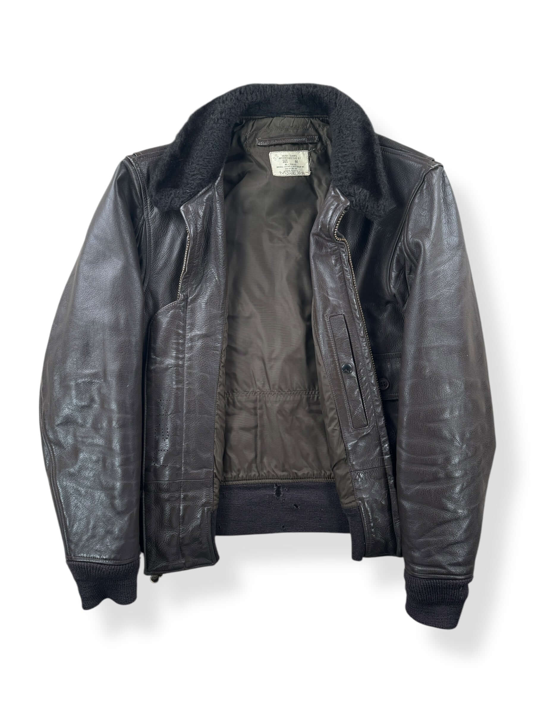 Inside of Vintage 1976 USN G-1 Leather Jacket SZ 44