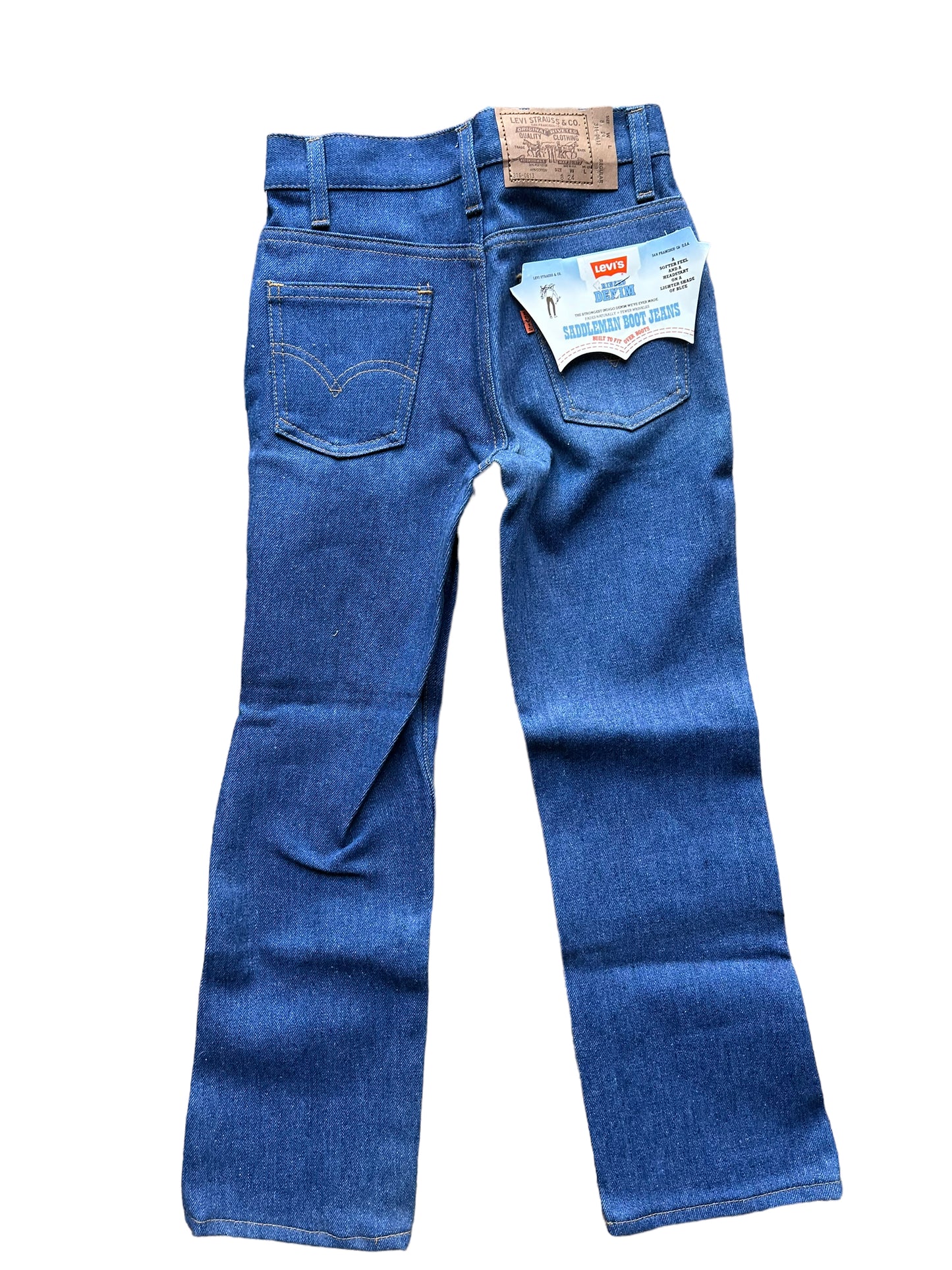 Full back view of Vintage Deadstock Saddleman Boot Cut Jeans 24x23 | Seattle Kid's Vintage | Barn Owl Deadstock Levi's
