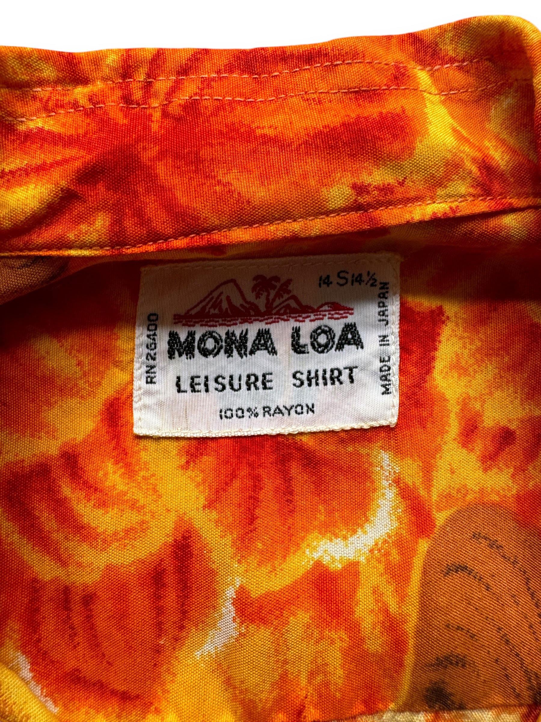 tag on Vintage Mona Loa Rayon Aloha Shirt SZ S