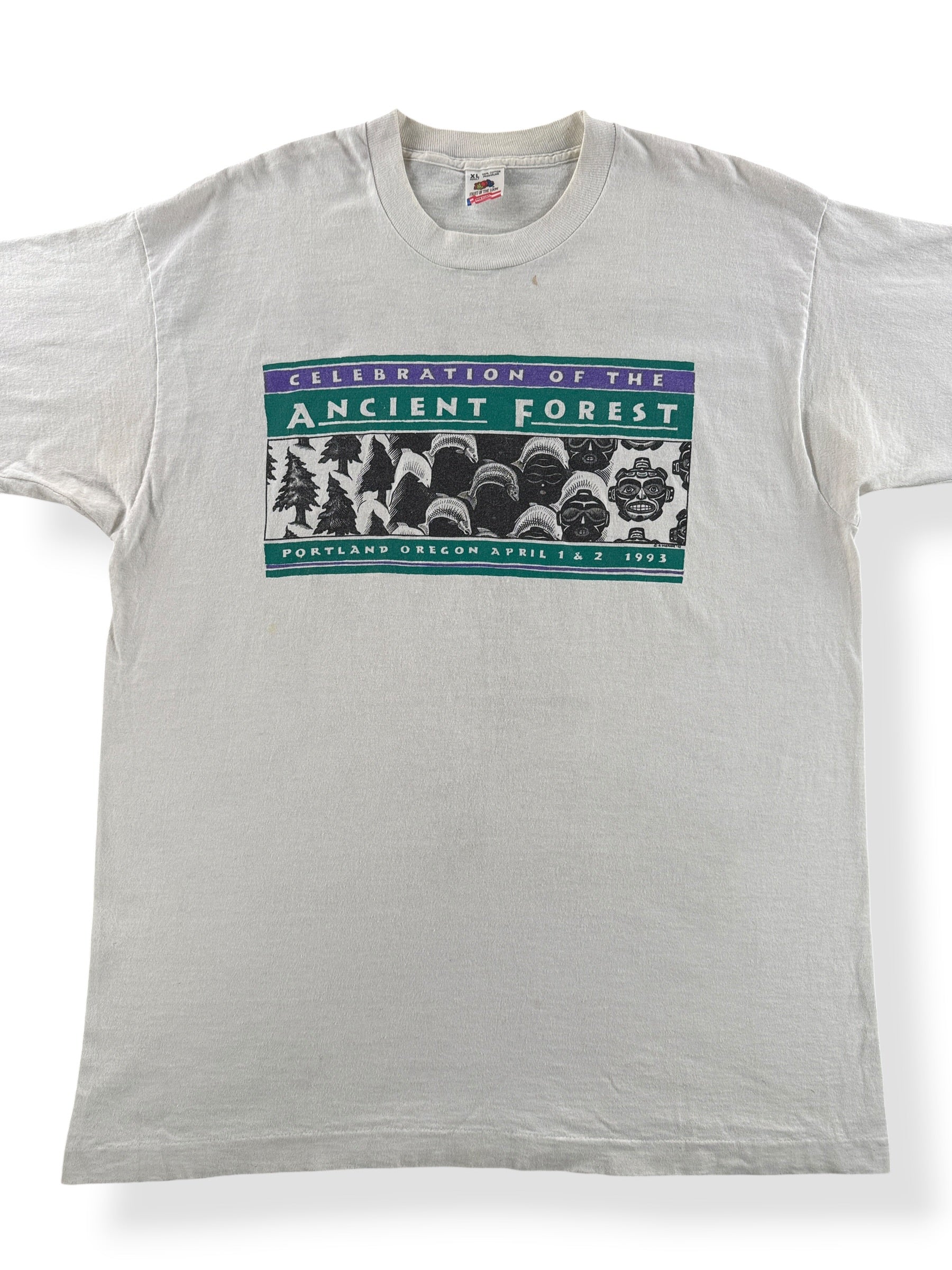 Front Close Up of Vintage Ancient Forest Portland 93 Tee SZ XL