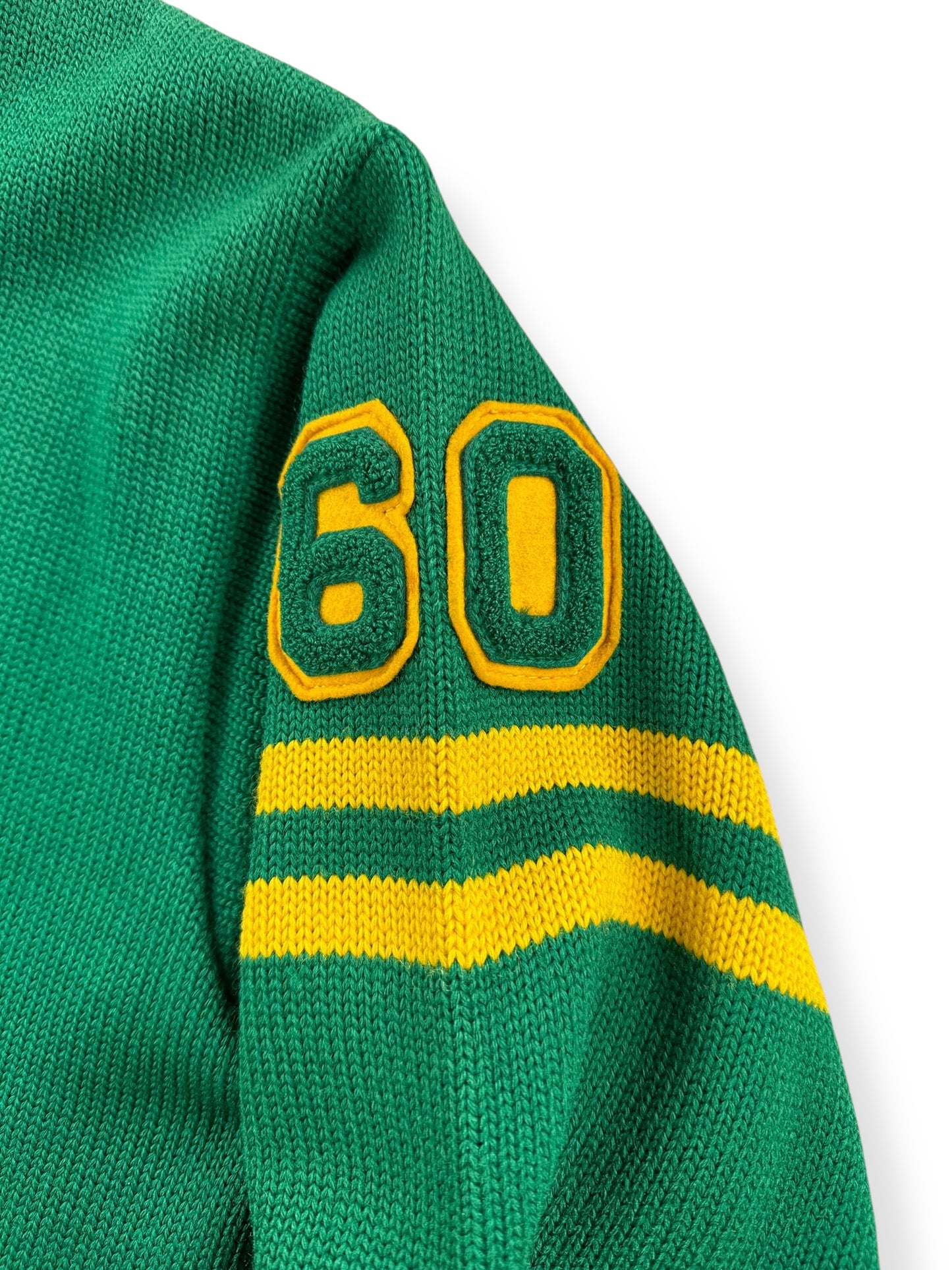 60 Patch on Vintage 1960 Green & Yellow Varsity Cardigan SZ S