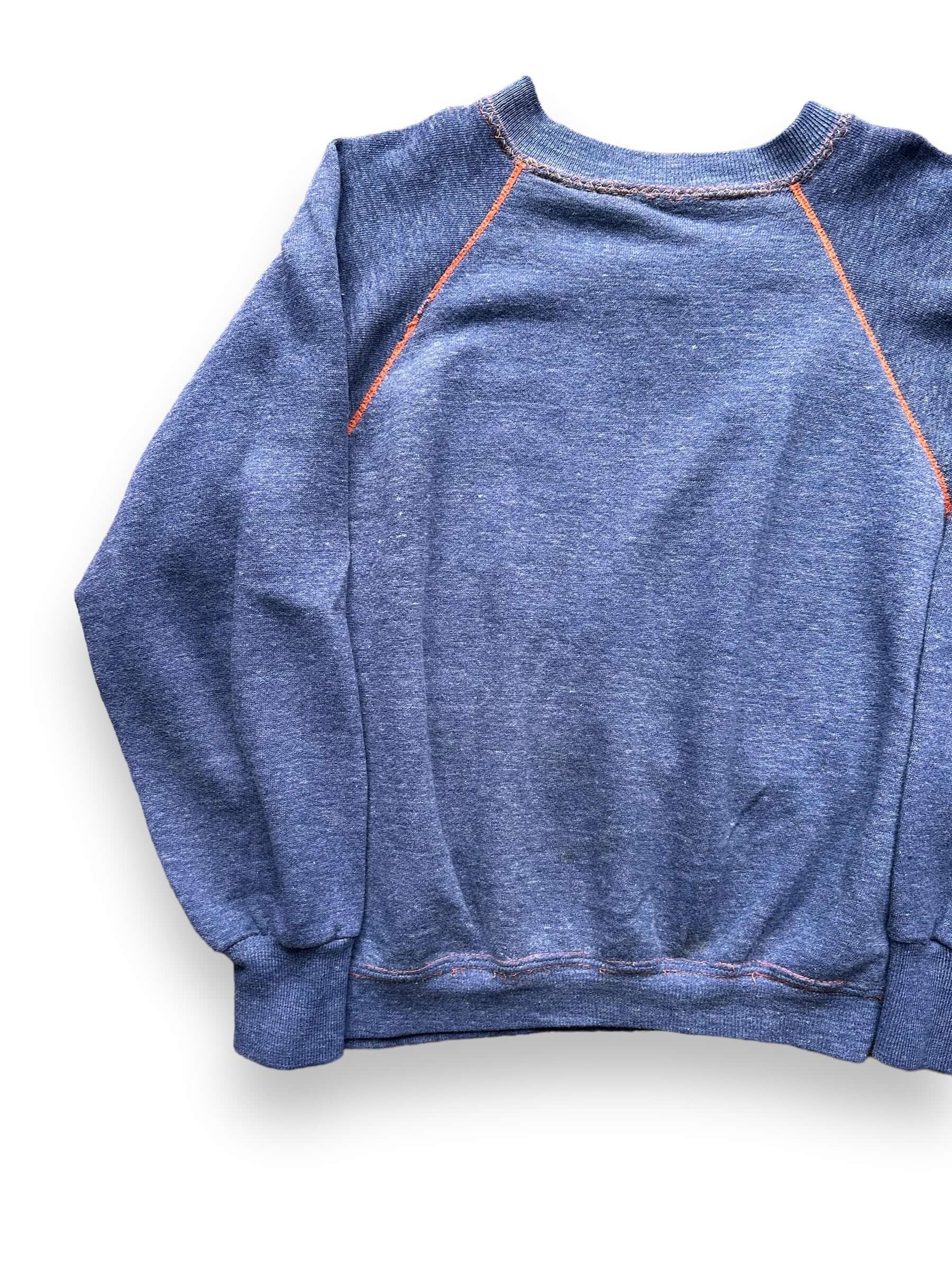 Front Right View of Vintage Blue & Orange Contrast Stitch Crewneck SZ M | Vintage Sweatshirt Seattle