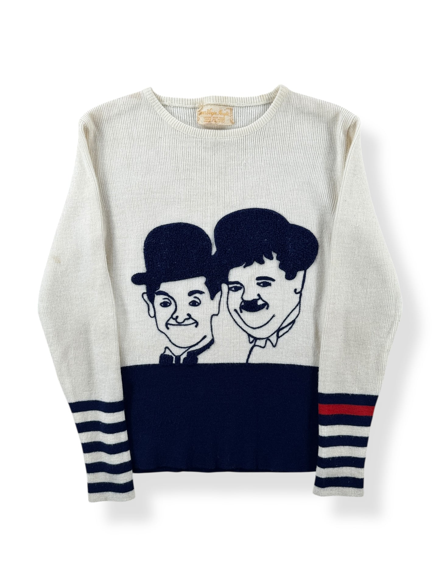 Front of Vintage Laurel & Hardy Sweater SZ XXS