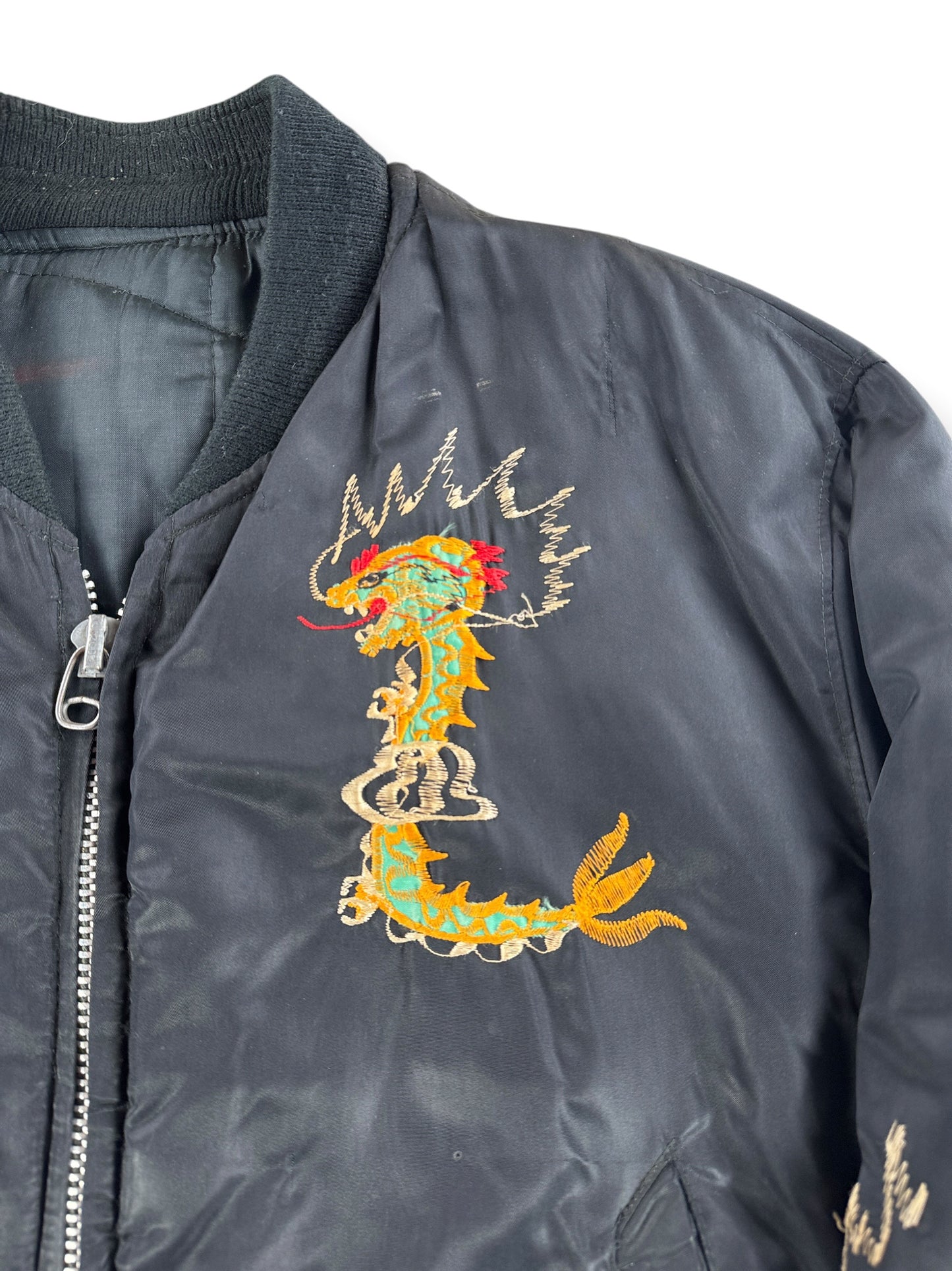 Dragon embroidery on Vintage '78 Korea 'Troy' Souvenir Jacket SZ L - AS IS