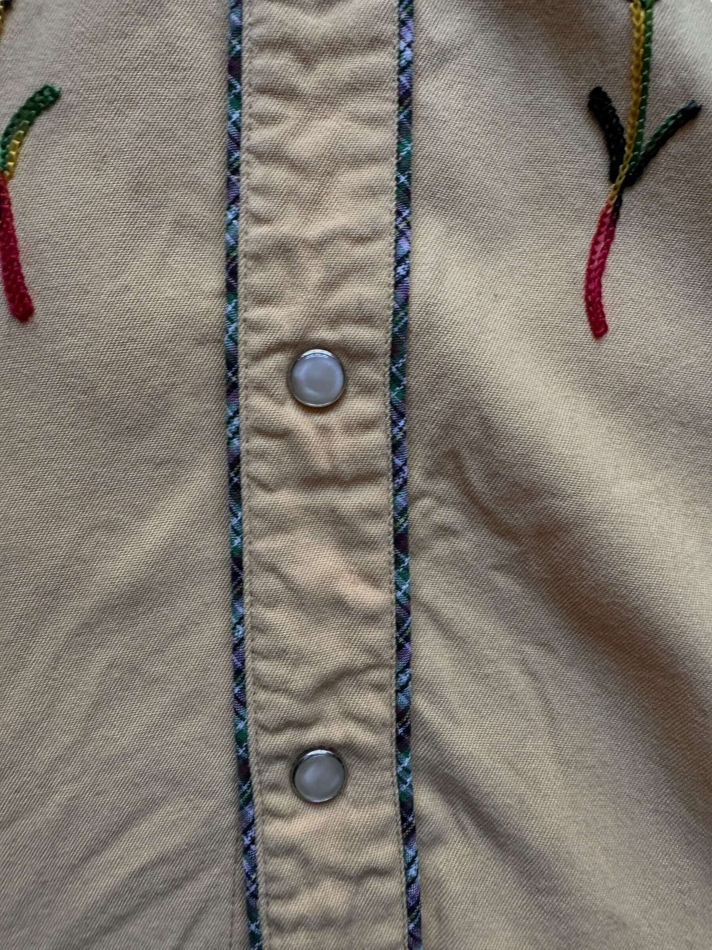 Mother of Pearl Snaps on Vintage 1950’s “H Bar C” Ranchwear Cowboy Western Gabardine Rockabilly Shirt SZ 16