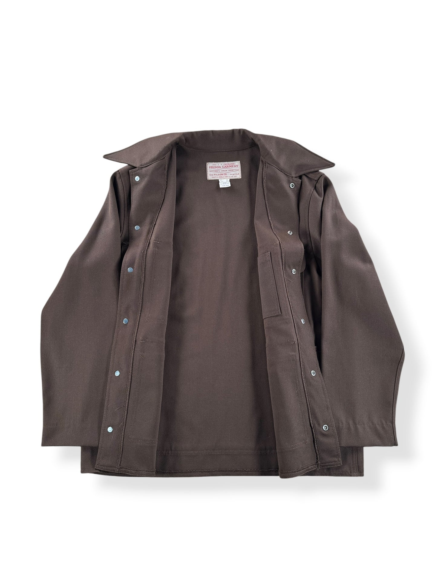 Inside of Vintage Filson Brown Gabardine Style 177 Cruiser SZ 44