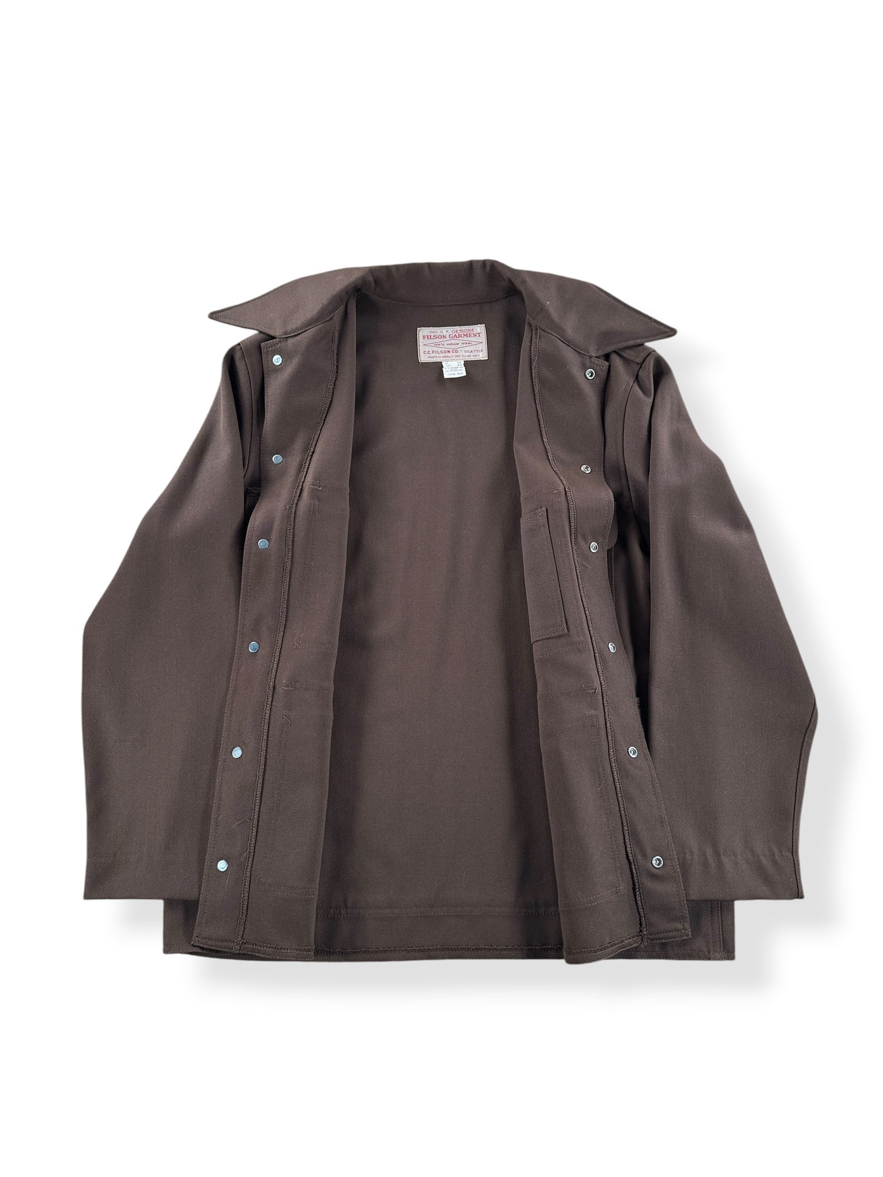 Inside of Vintage Filson Brown Gabardine Style 177 Cruiser SZ 44