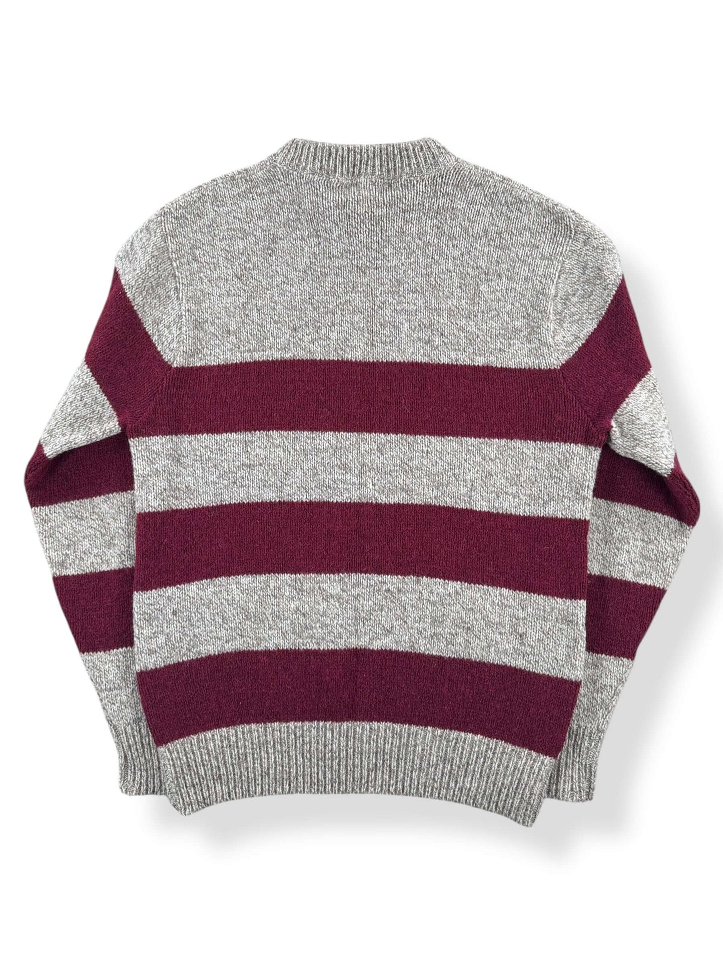 Back of Vintage L.L. Bean Ragg Wool Burgundy Striped Sweater SZ XL (Fits L)