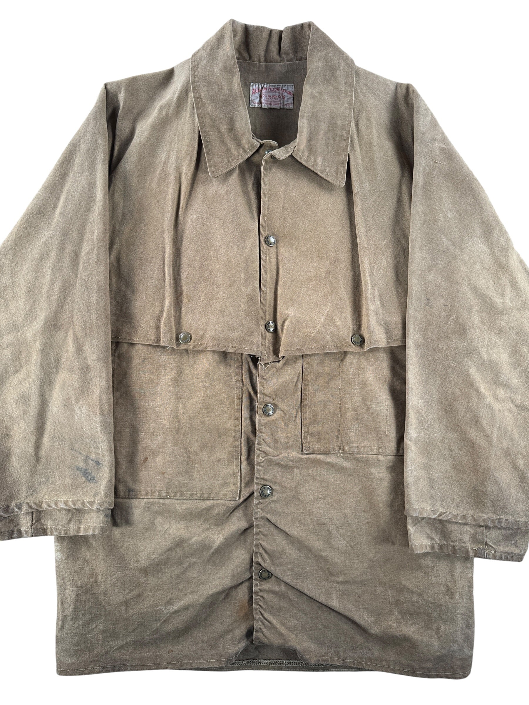 Front Close Up of Vintage Filson Tin Cloth Jacket SZ M