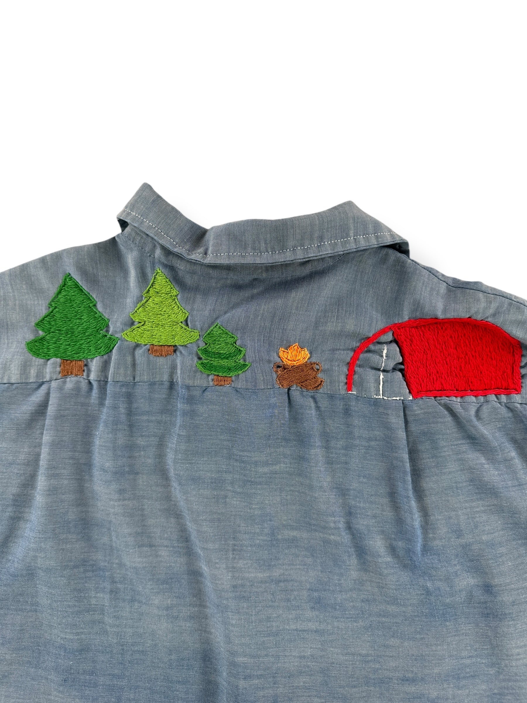 Camping Embroidery on Vintage Embroidered Short Sleeve Chambray Shirt SZ M
