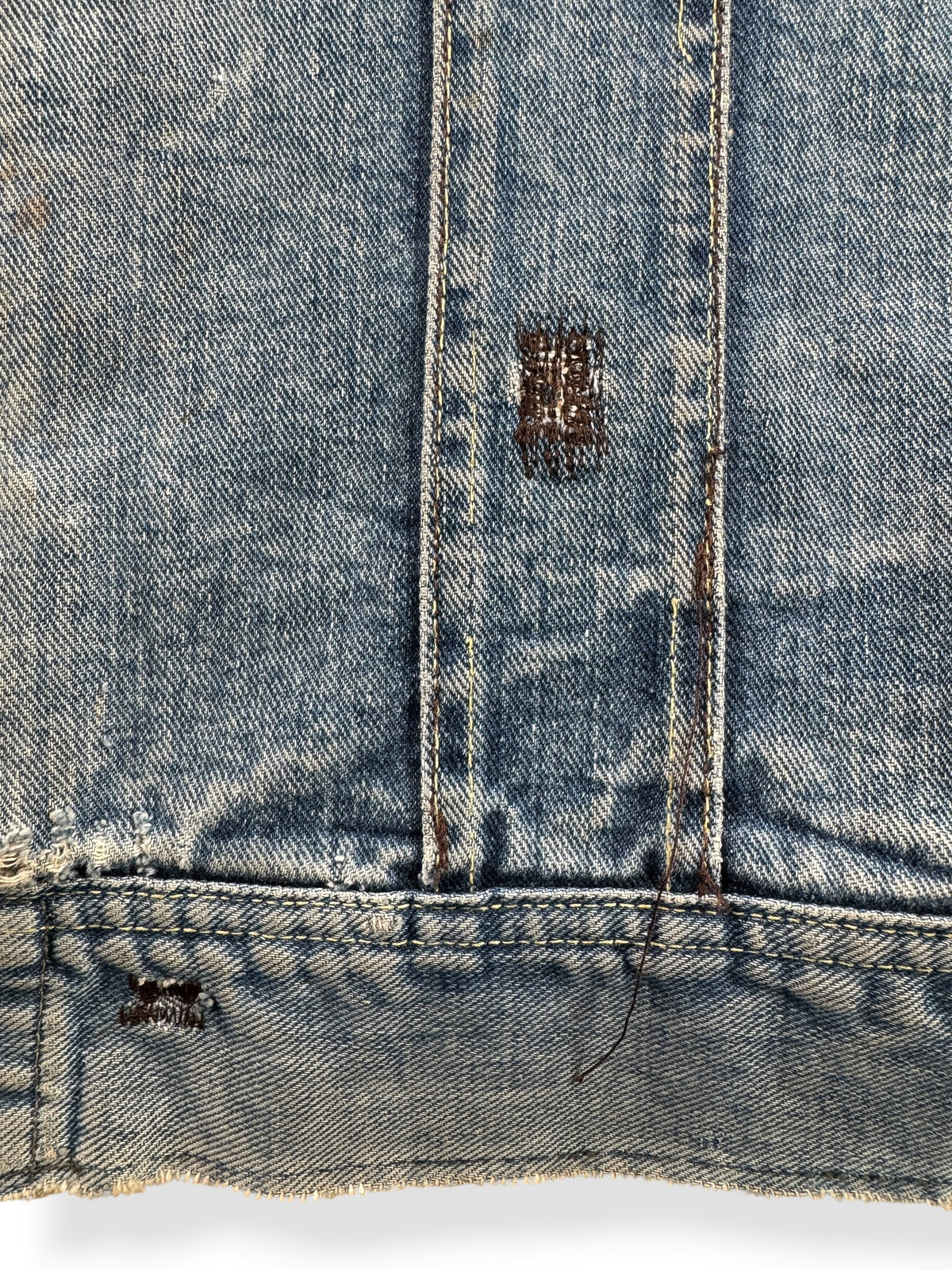 Repairs on front of Vintage 1960s Distressed Lee Riders Vest SZ M