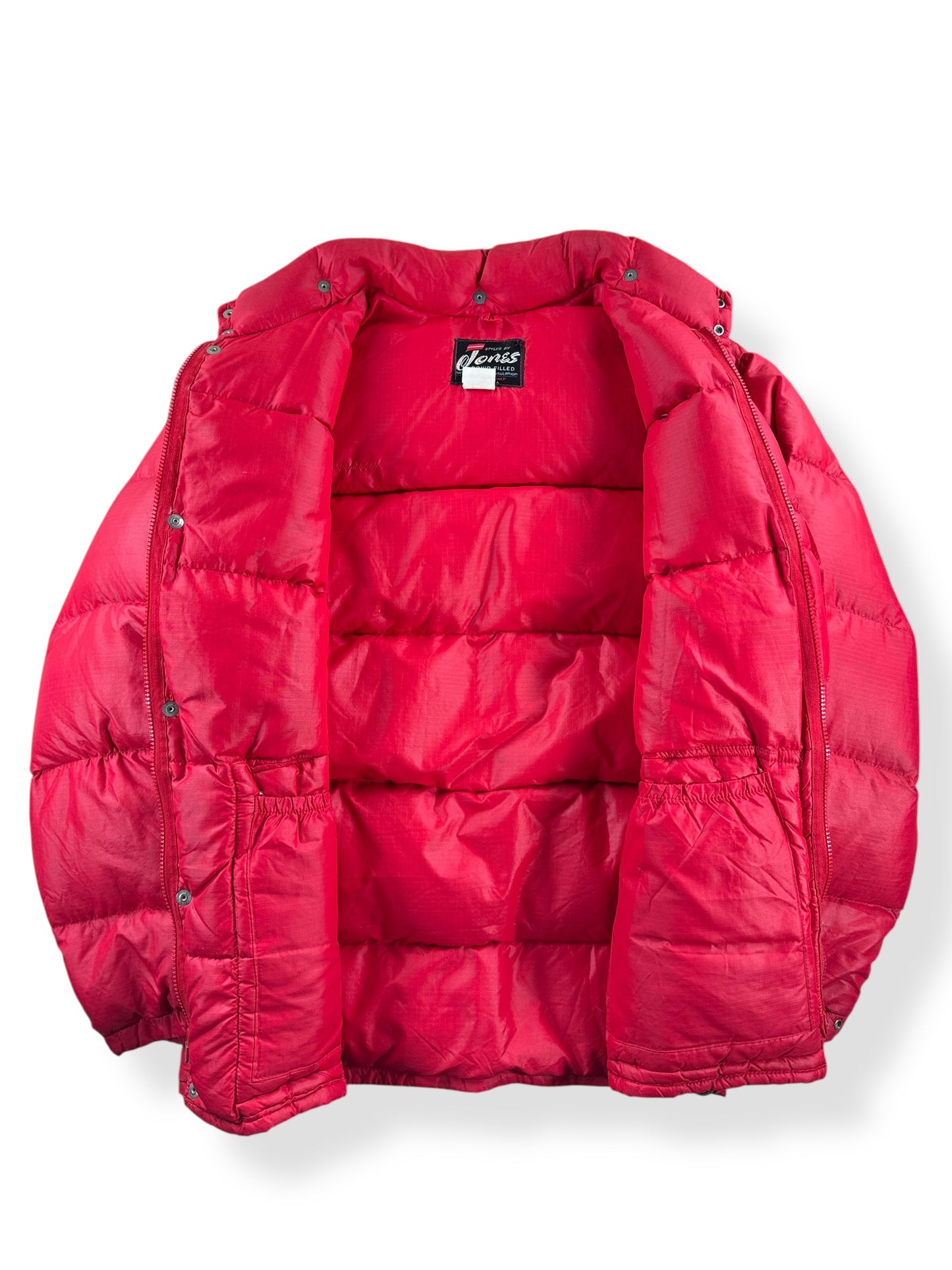 Inside of Vintage Jones Red Puffer Jacket SZ L