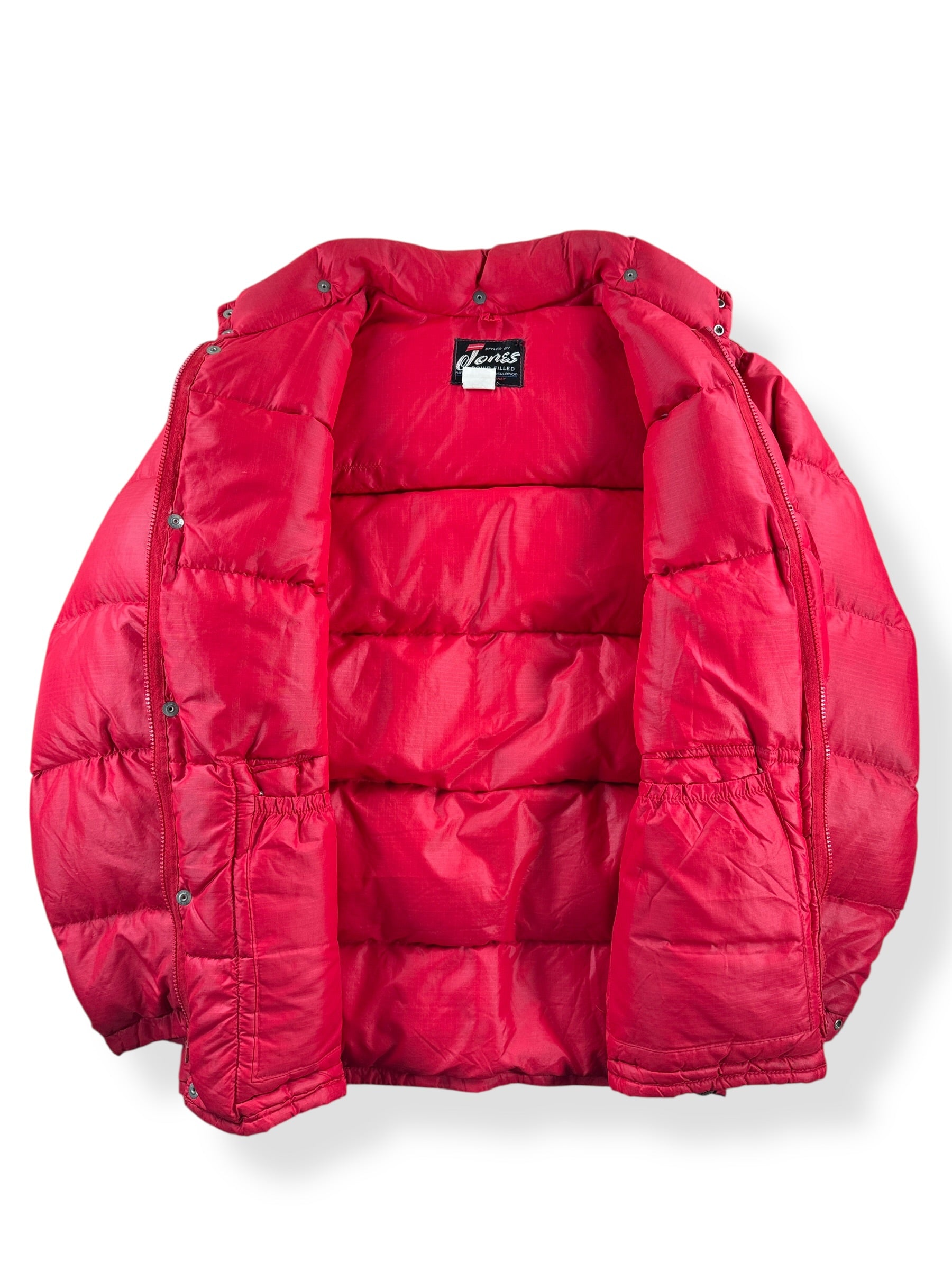 Inside of Vintage Jones Red Puffer Jacket SZ L