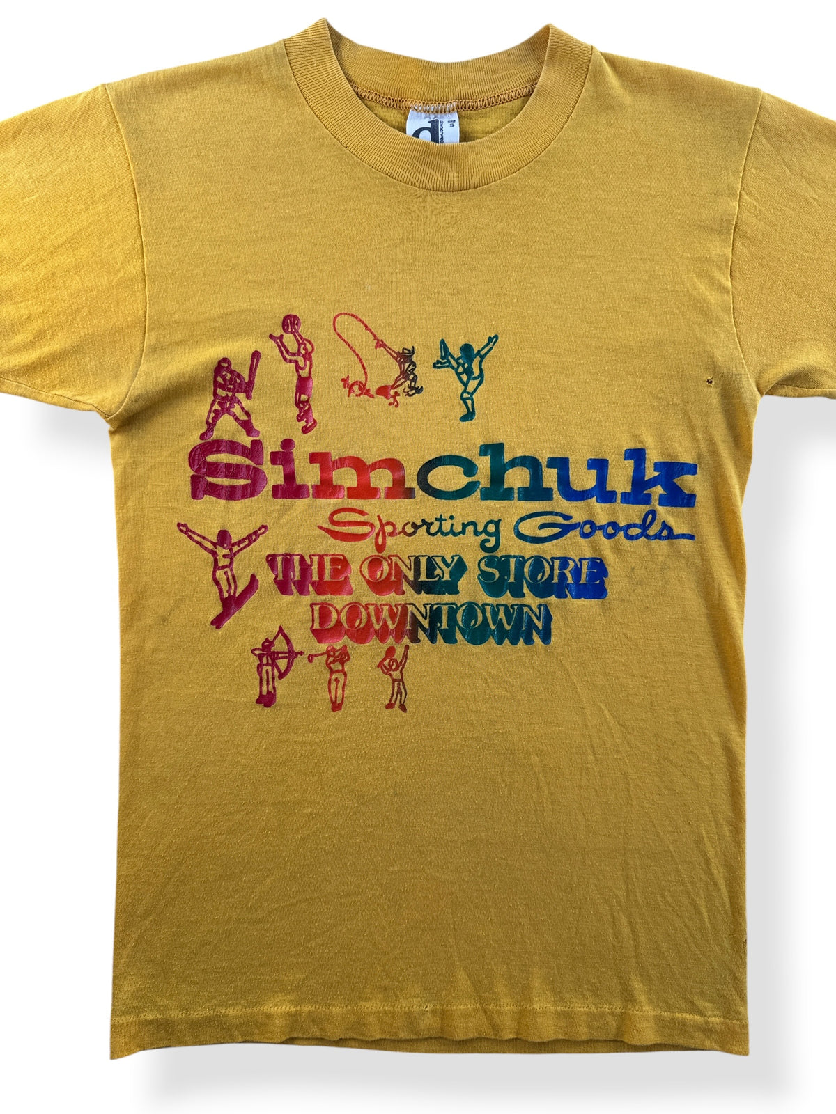 Close-up of Vintage 1970s Simchuk Sporting Goods Tee SZ S (Fits XS)