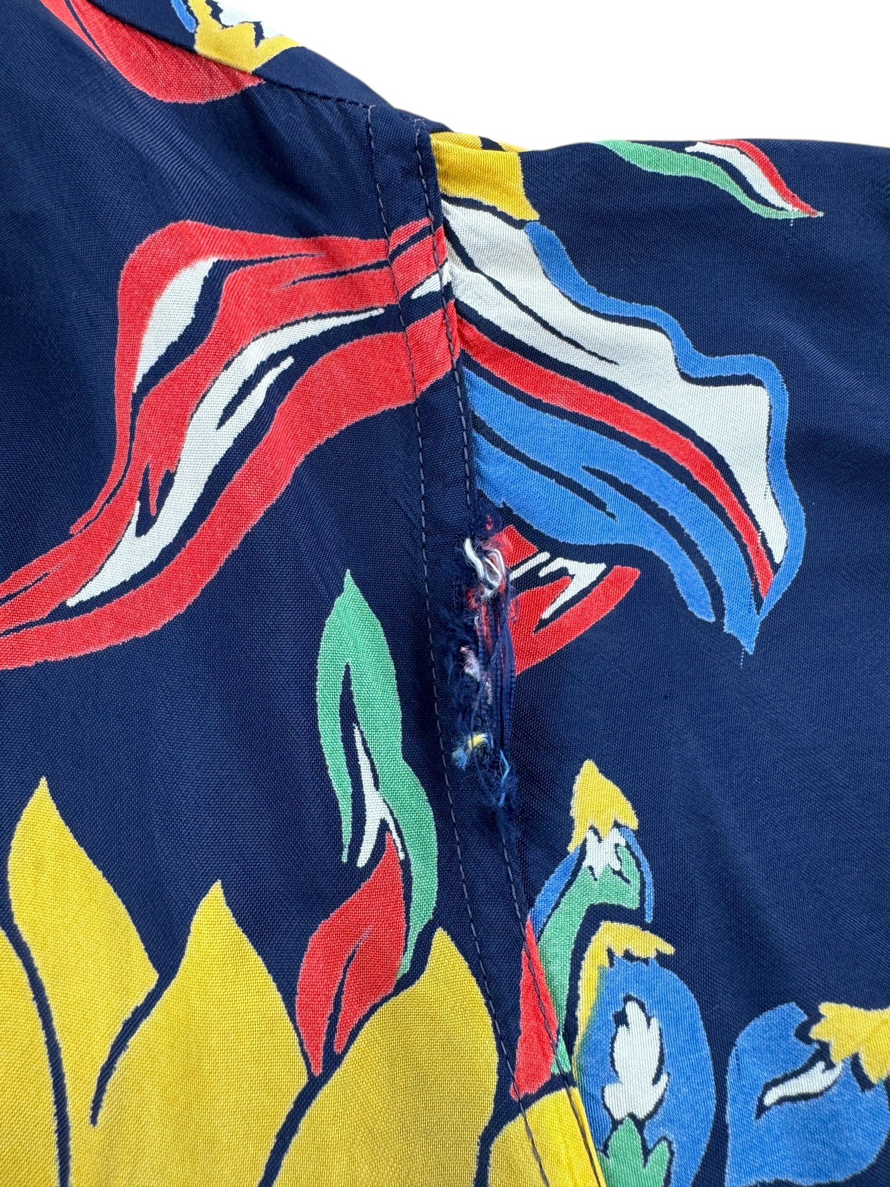 Wear on Vintage Navy Blue Floral Aloha Shirt SZ L AS IS