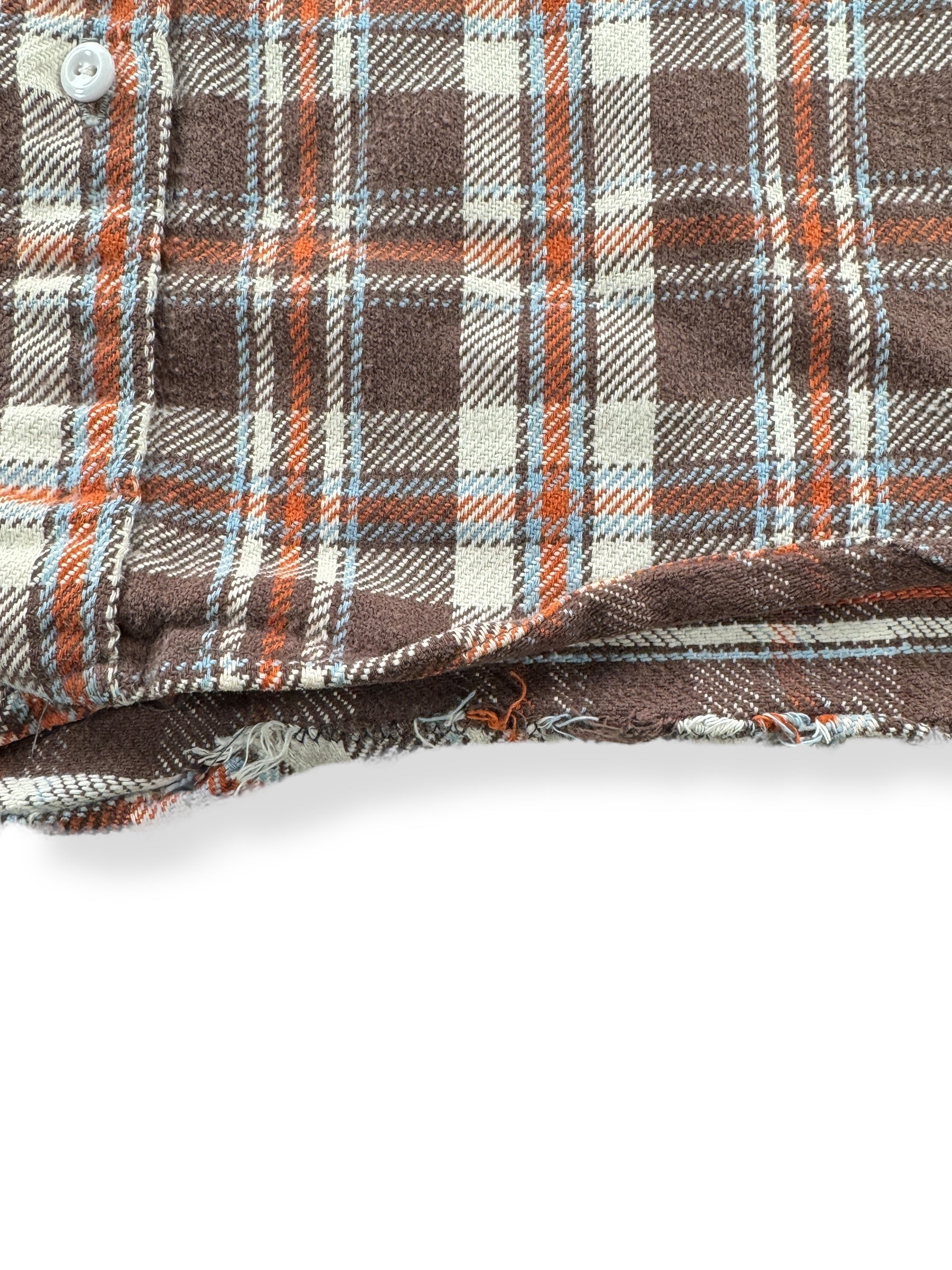 Fraying on Vintage Brown Orange Plaid Big Mac Cotton Flannel SZ XL Tall