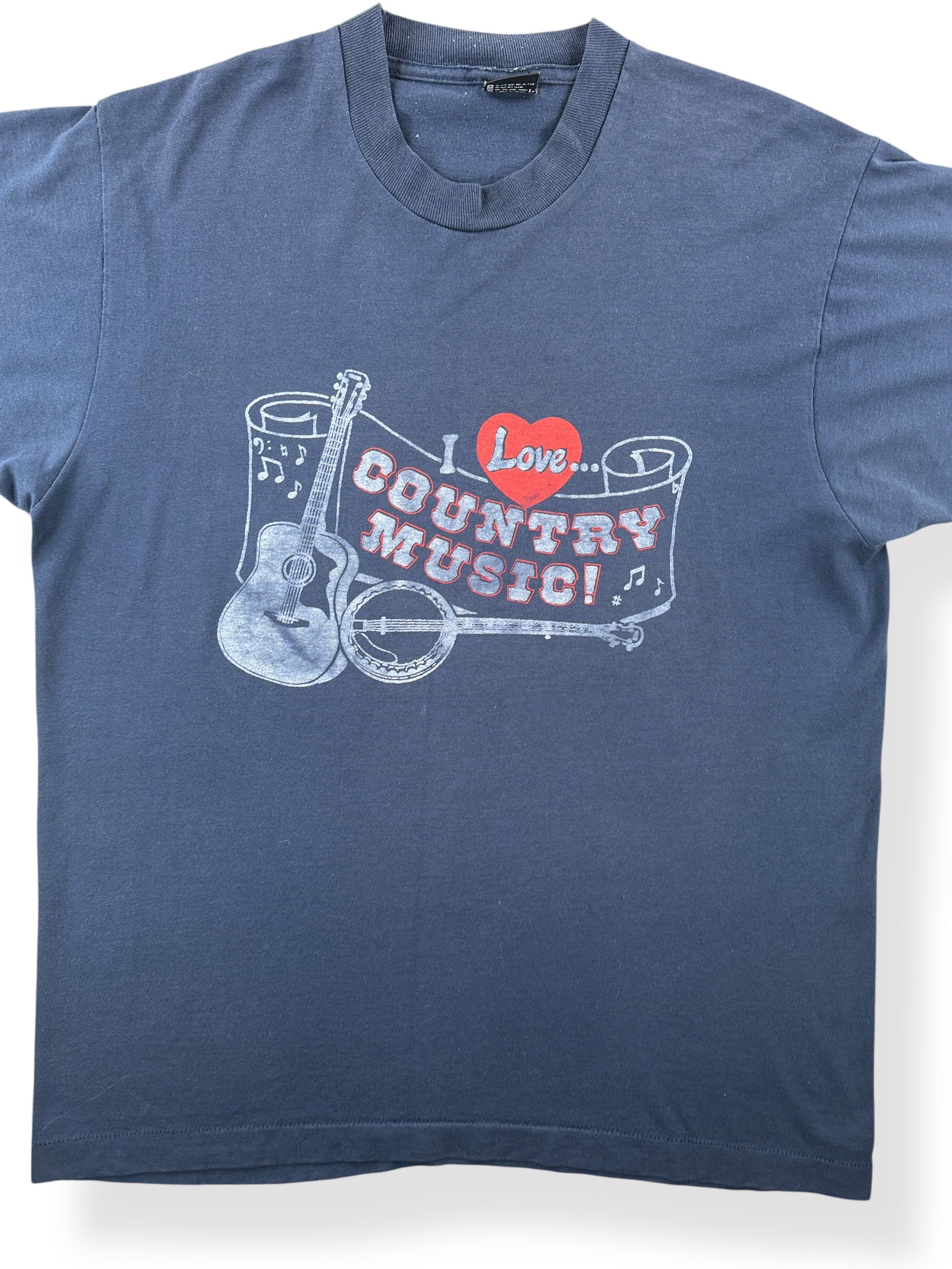 Front Close Up of Vintage Screen Stars I Love Country Music Tee SZ XL (Fits L)
