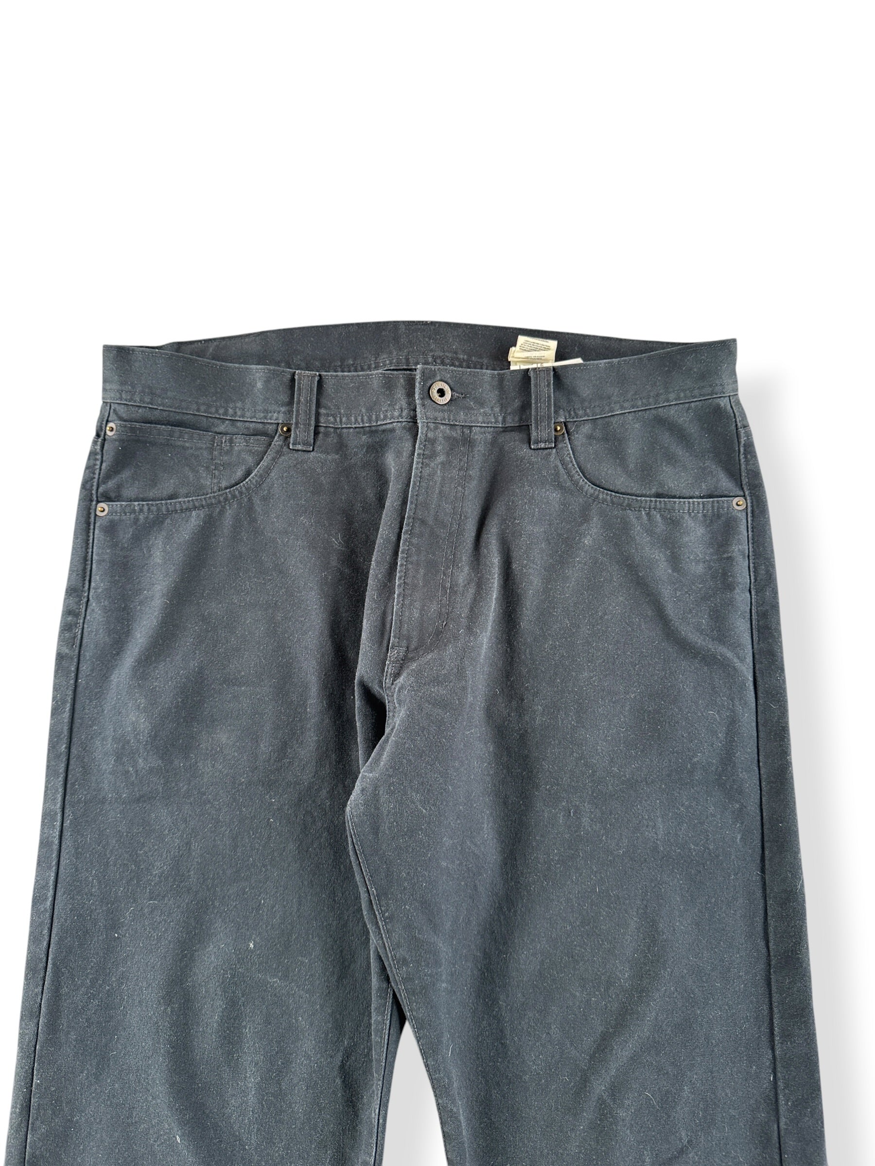 Front Close Up of Filson Blue Mussel Dry Tin 5 Pocket Trousers W36 (Fits W38)