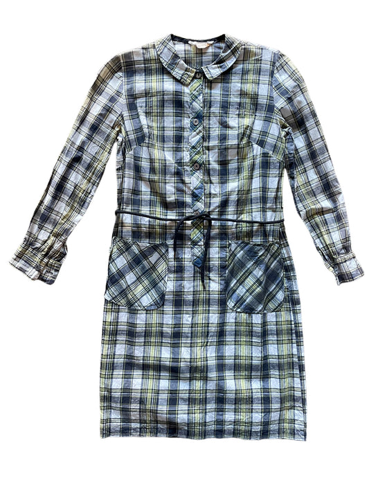 Full front view of Vintage 1960s Plaid Madras Shirt Dress | Seattle True Vintage | Barn Owl Ladies Clothing