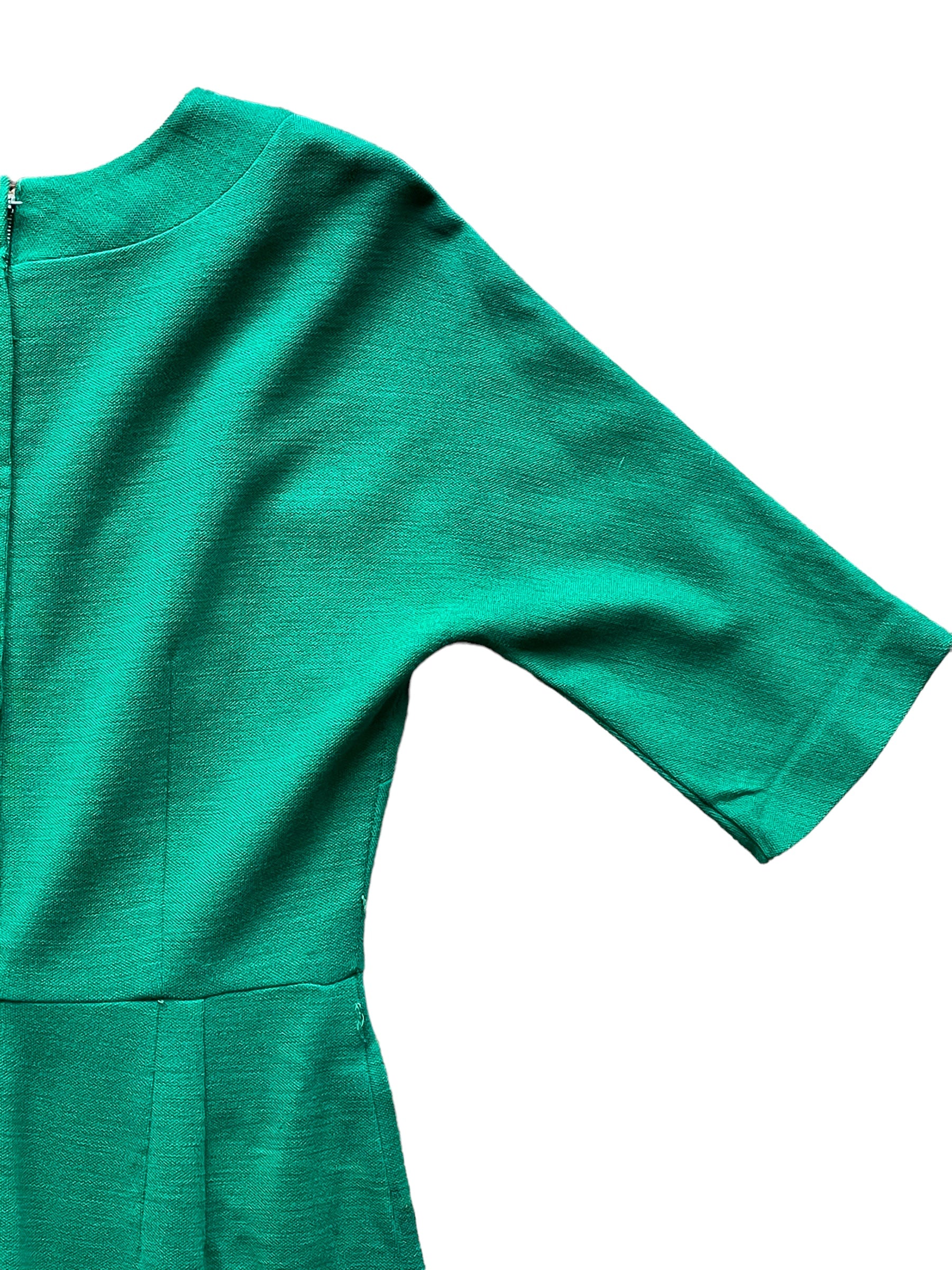 Back top right view of Vintage 1950s Green Wool Wiggle Dress SZ M |  Barn Owl Vintage Dresses| Seattle Vintage Ladies Clothing